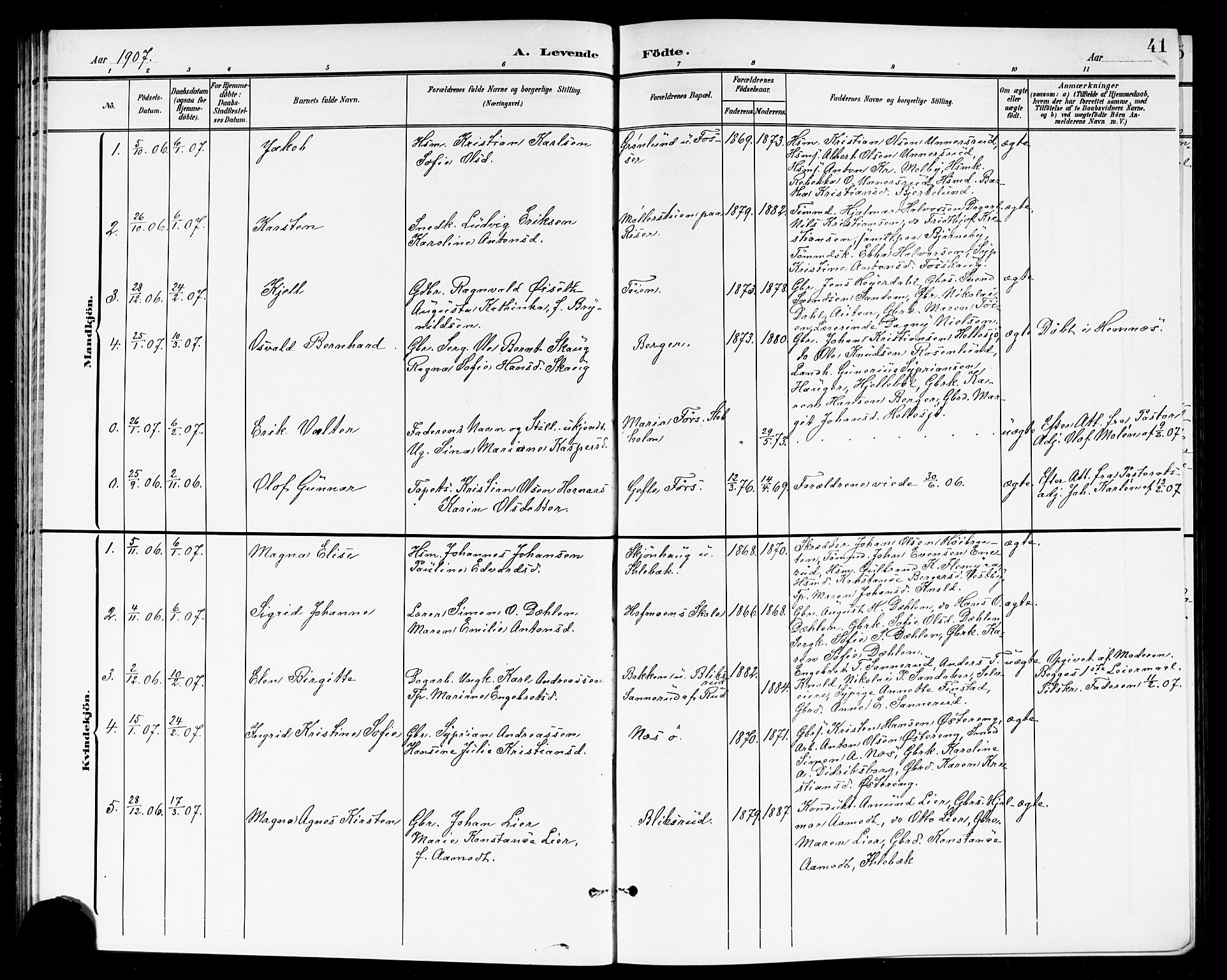 Høland prestekontor Kirkebøker, SAO/A-10346a/G/Ga/L0007: Parish register (copy) no. I 7, 1902-1914, p. 41