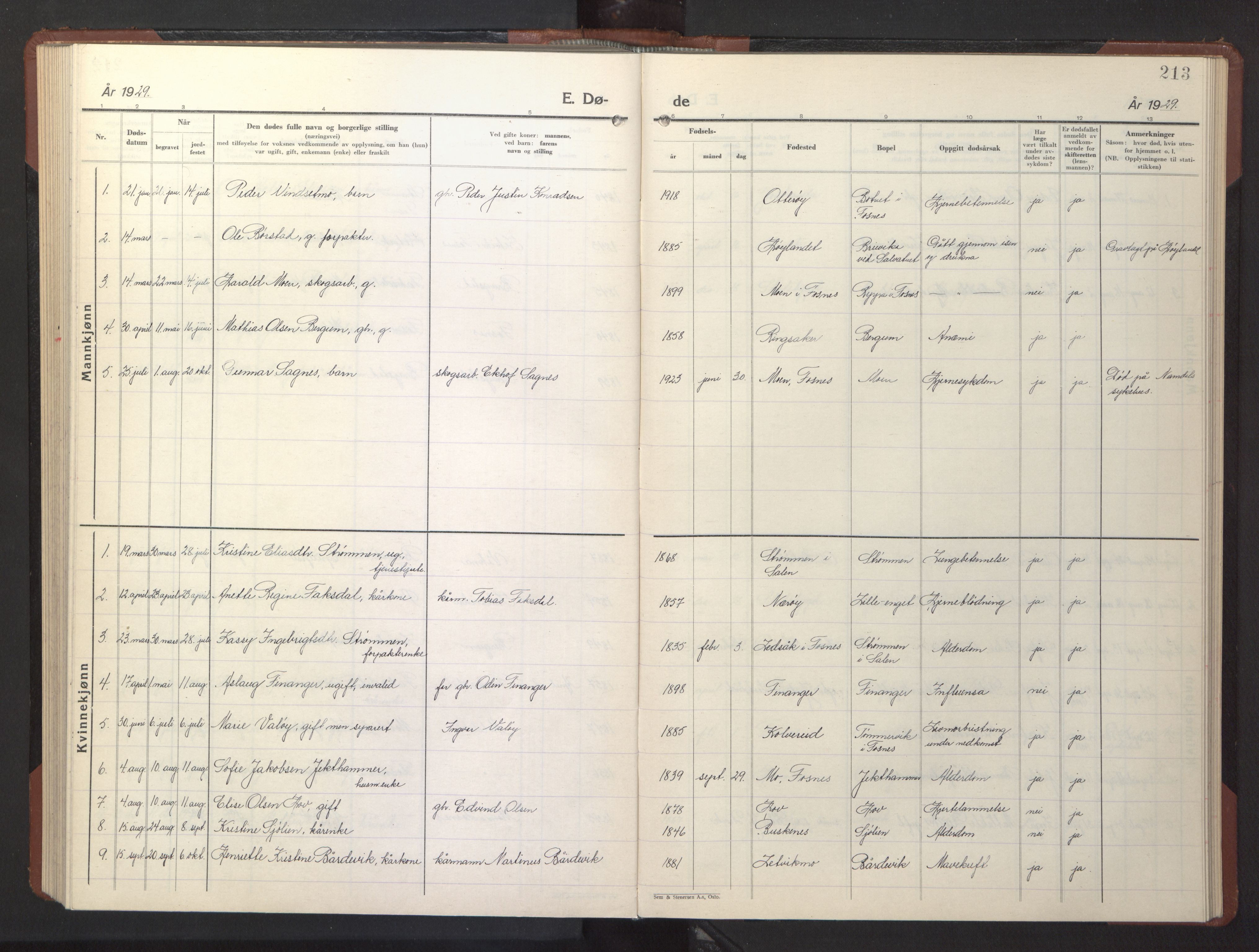 Ministerialprotokoller, klokkerbøker og fødselsregistre - Nord-Trøndelag, SAT/A-1458/773/L0625: Parish register (copy) no. 773C01, 1910-1952, p. 213