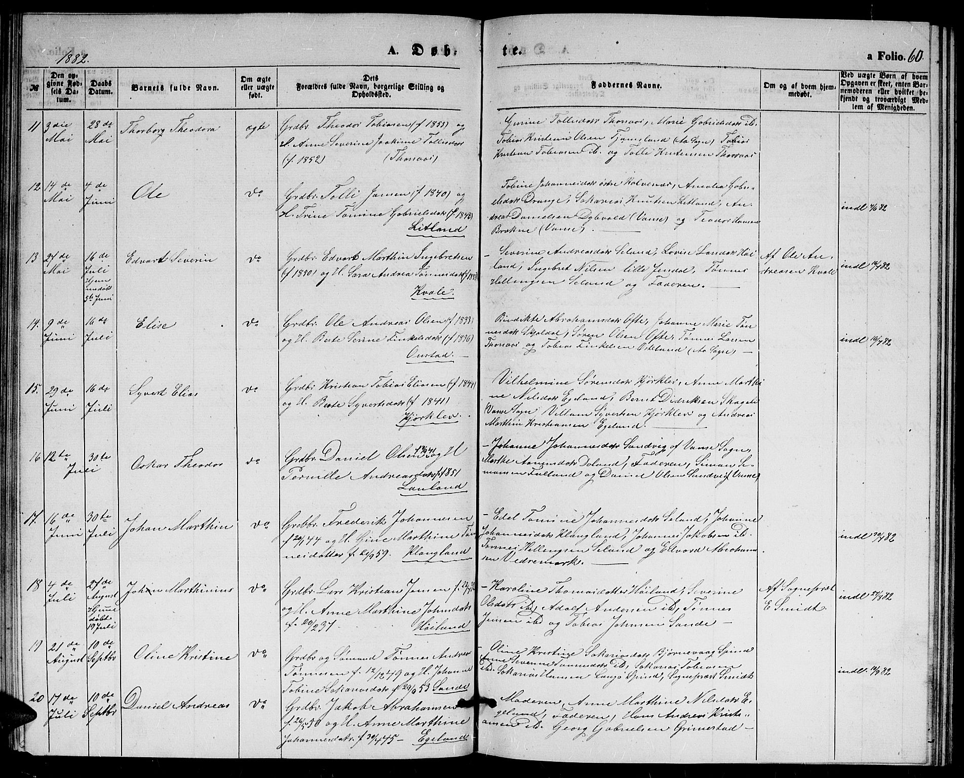 Herad sokneprestkontor, AV/SAK-1111-0018/F/Fb/Fba/L0003: Parish register (copy) no. B 3, 1863-1883, p. 60