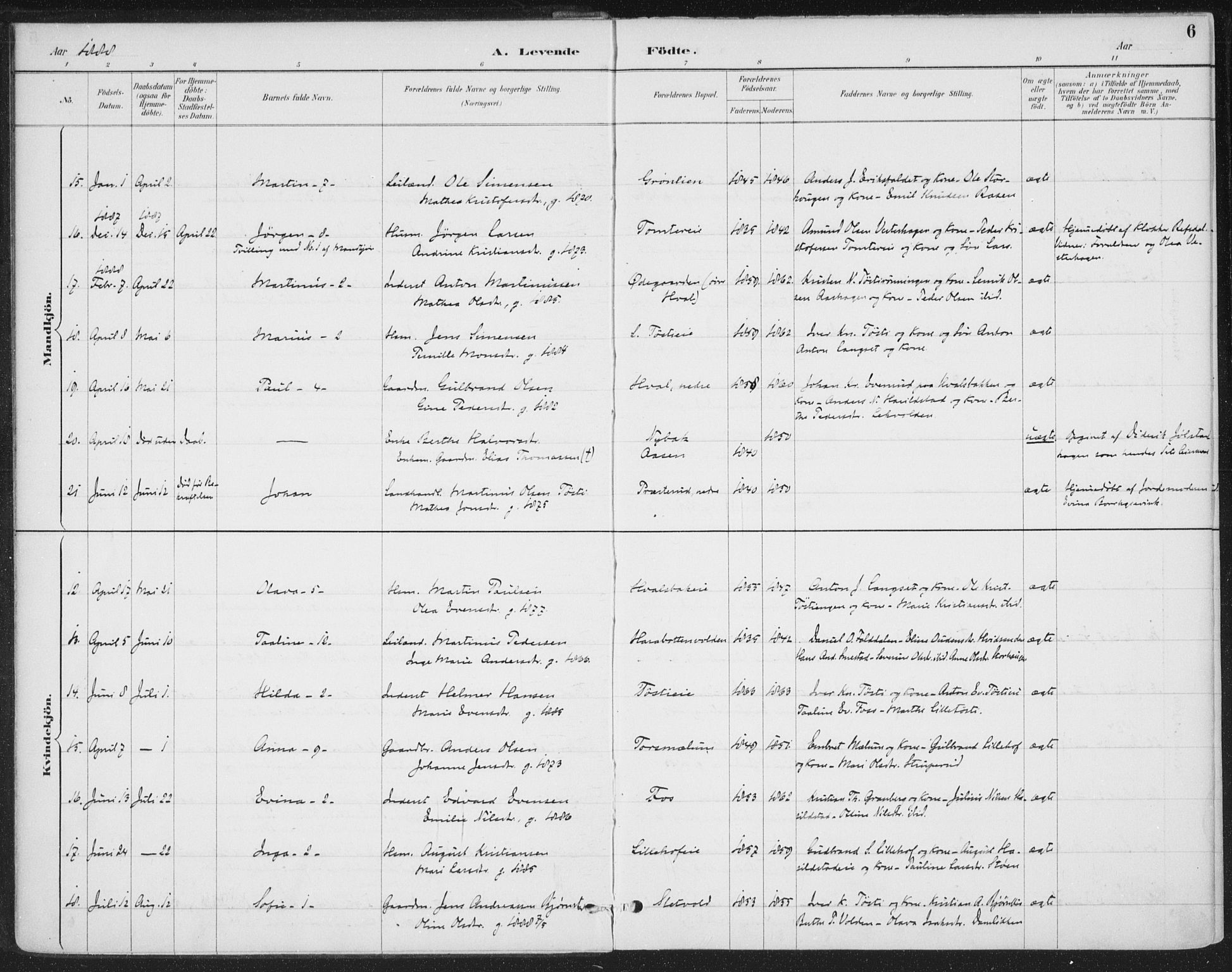 Romedal prestekontor, AV/SAH-PREST-004/K/L0008: Parish register (official) no. 8, 1887-1905, p. 6