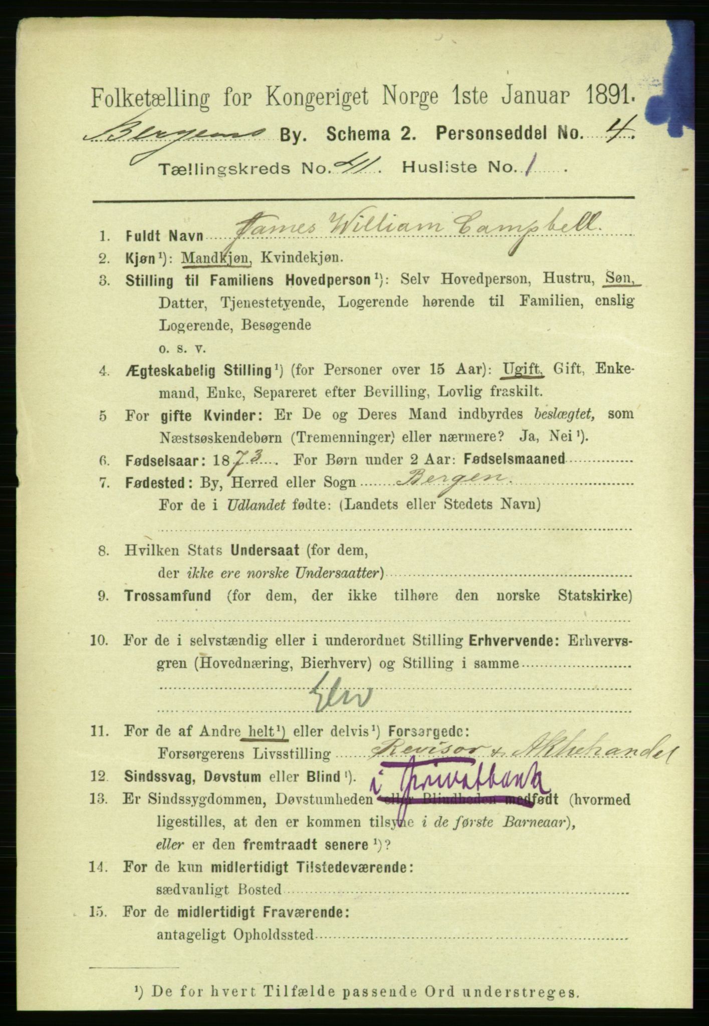 RA, 1891 Census for 1301 Bergen, 1891, p. 48992