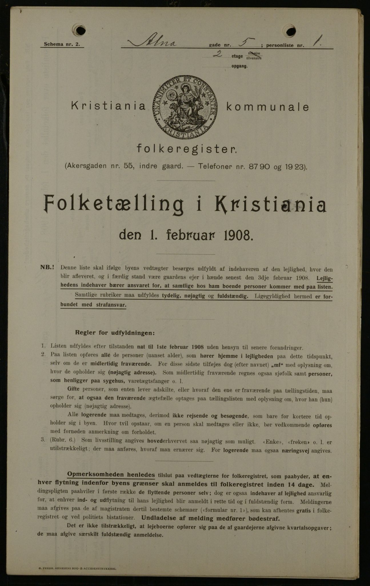 OBA, Municipal Census 1908 for Kristiania, 1908, p. 1394