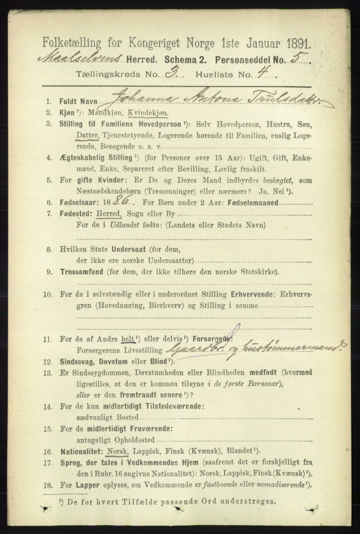 RA, 1891 census for 1924 Målselv, 1891, p. 620