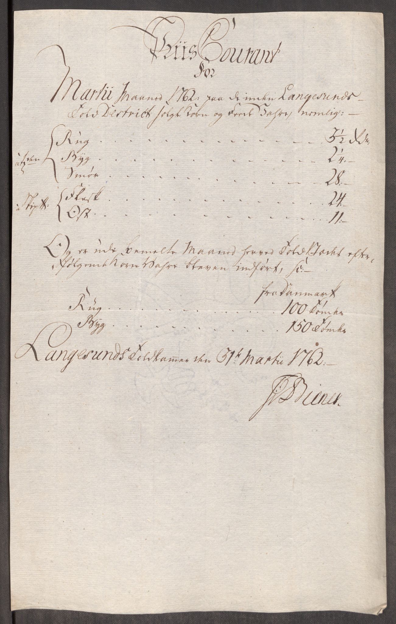 Rentekammeret inntil 1814, Realistisk ordnet avdeling, RA/EA-4070/Oe/L0007: [Ø1]: Priskuranter, 1761-1763, p. 441