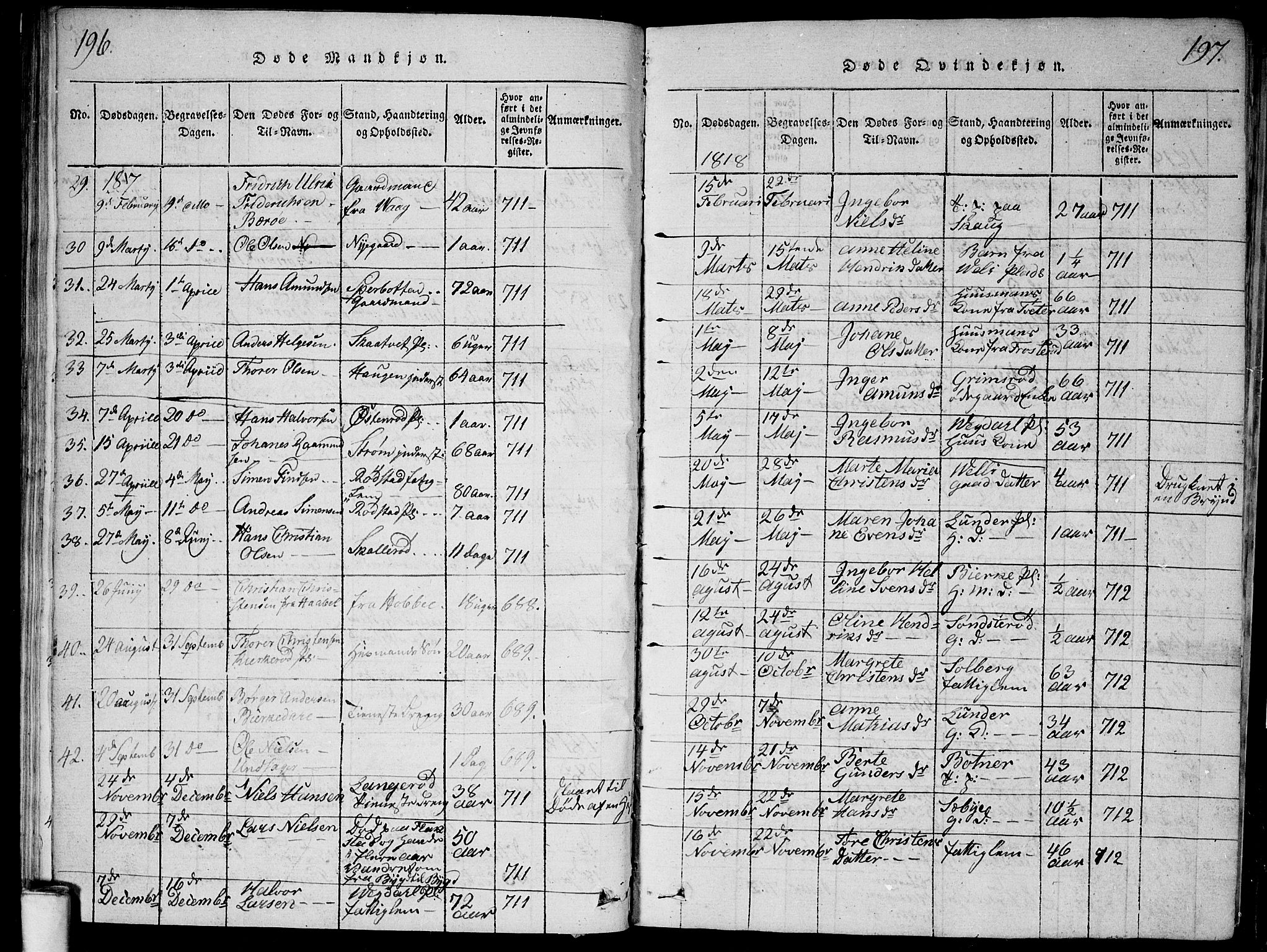 Våler prestekontor Kirkebøker, SAO/A-11083/G/Ga/L0001: Parish register (copy) no. I 1, 1815-1839, p. 196-197