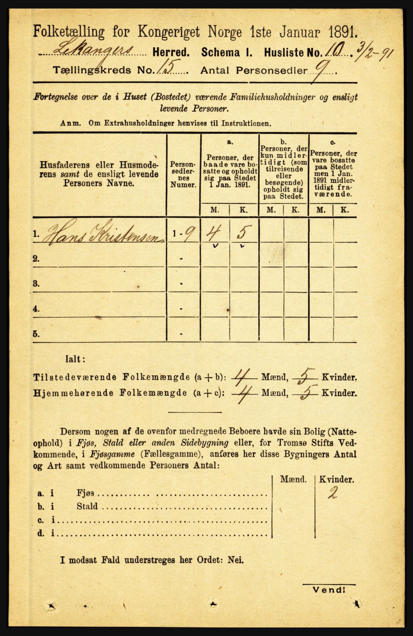 RA, 1891 census for 1419 Leikanger, 1891, p. 2833