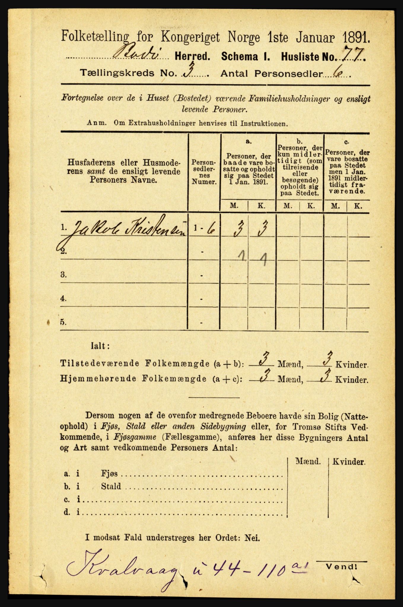 RA, 1891 census for 1843 Bodø, 1891, p. 1580