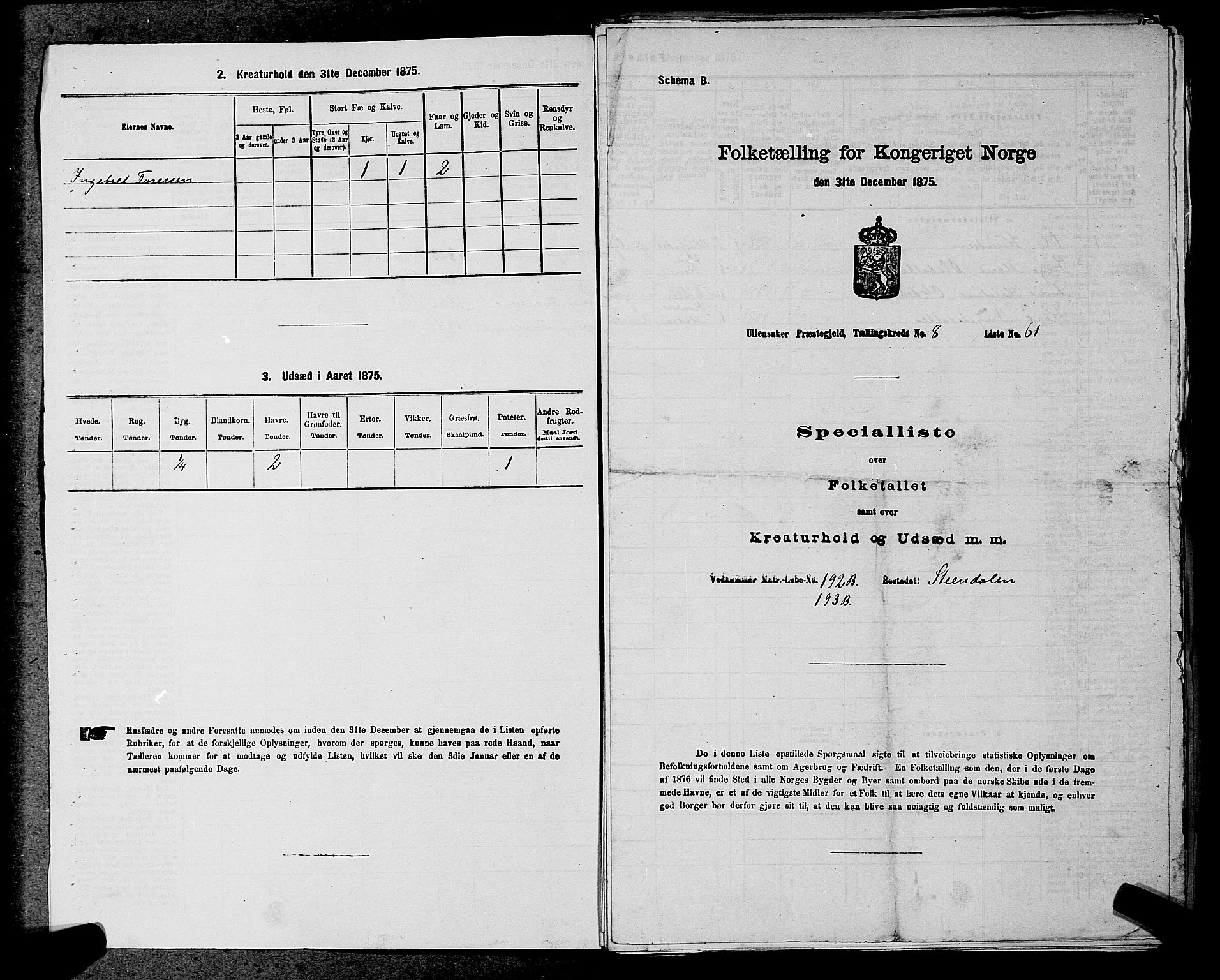 RA, 1875 census for 0235P Ullensaker, 1875, p. 1065