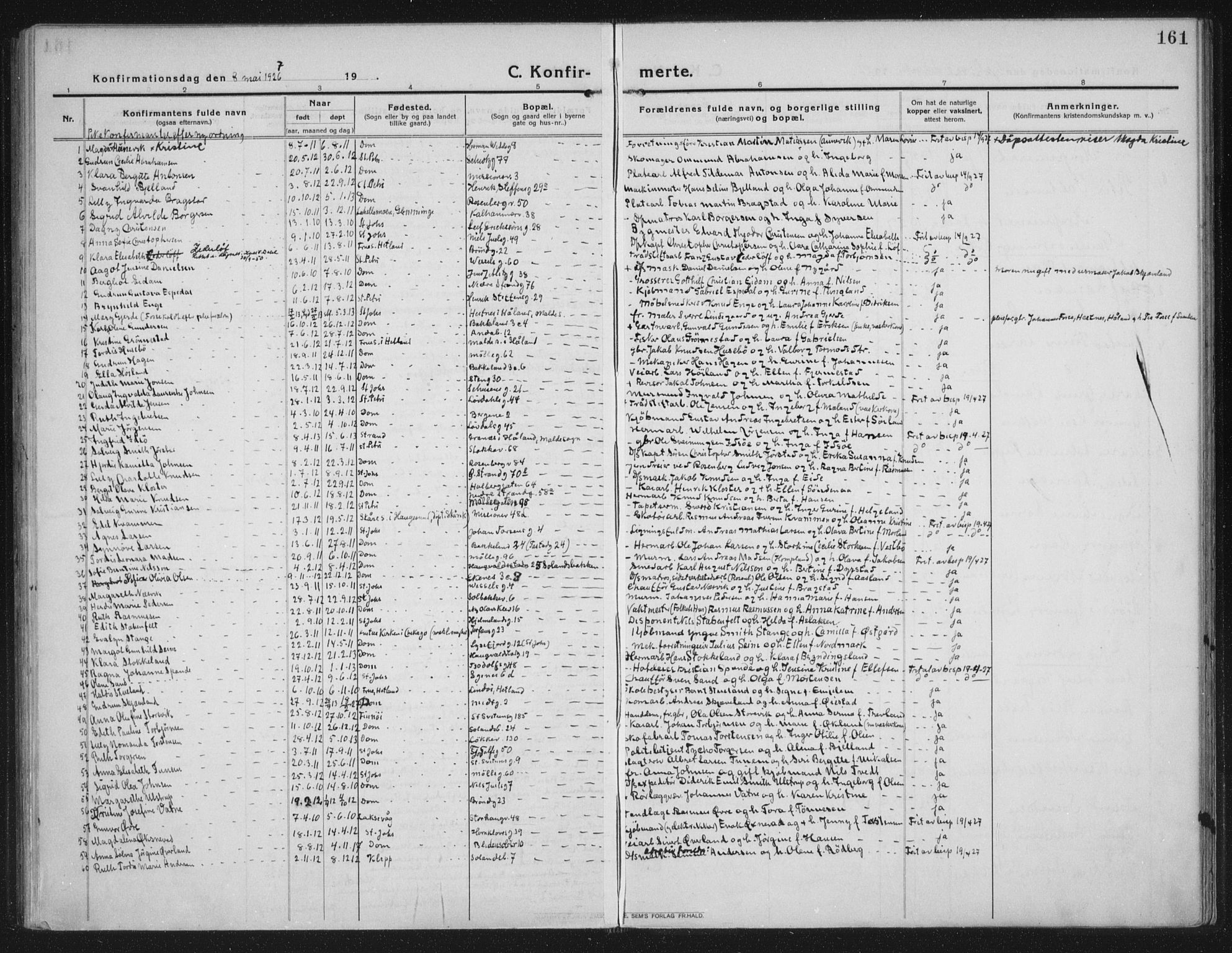 Domkirken sokneprestkontor, AV/SAST-A-101812/002/A/L0019: Parish register (official) no. A 35, 1916-1932, p. 161