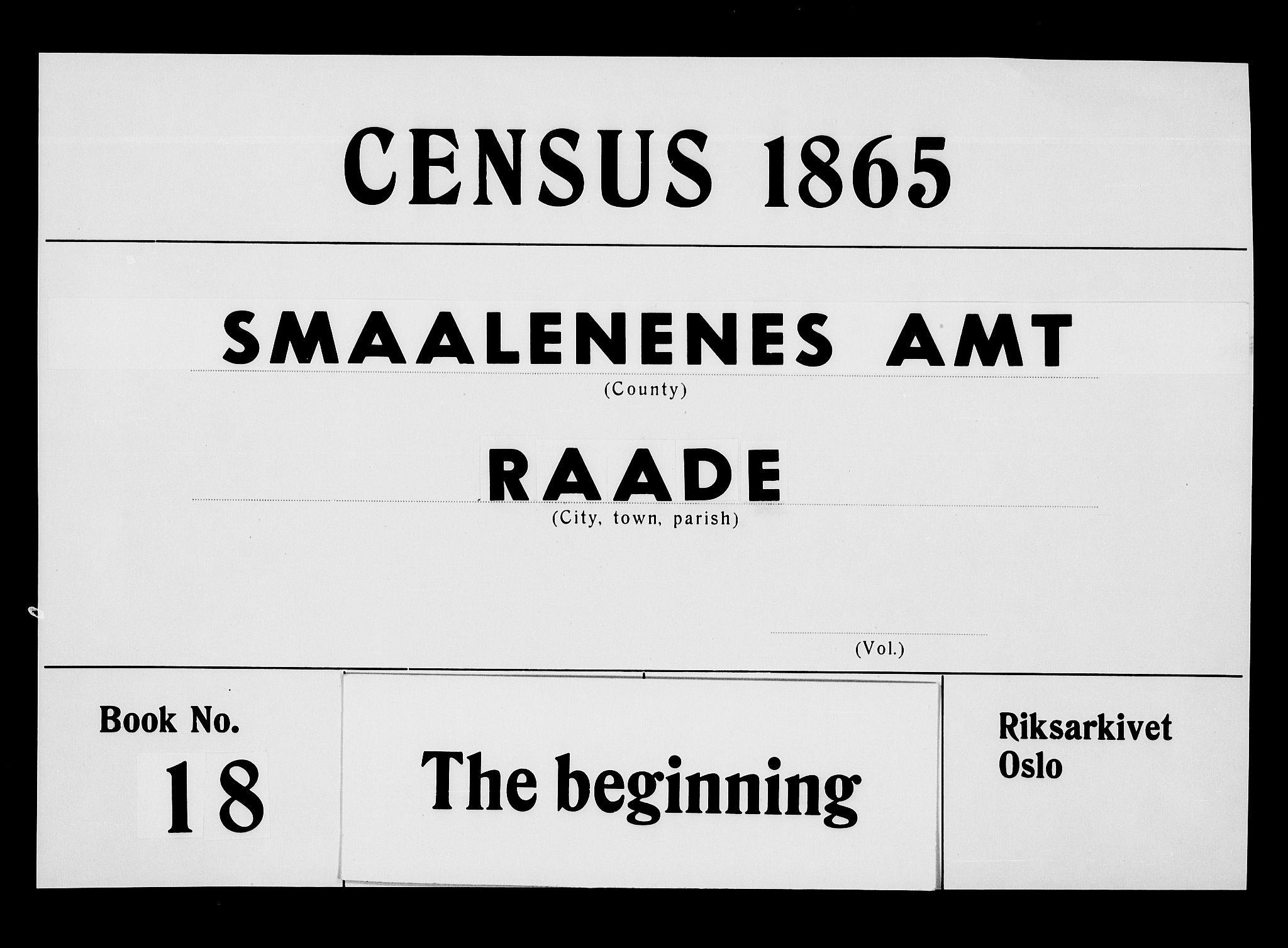 RA, 1865 census for Råde, 1865, p. 1