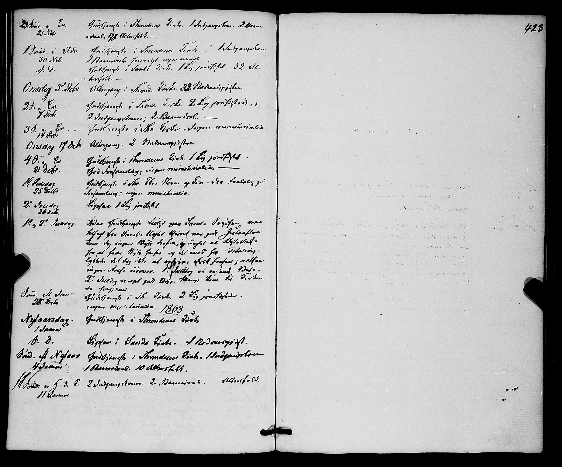 Trondenes sokneprestkontor, SATØ/S-1319/H/Ha/L0011kirke: Parish register (official) no. 11, 1853-1862, p. 423