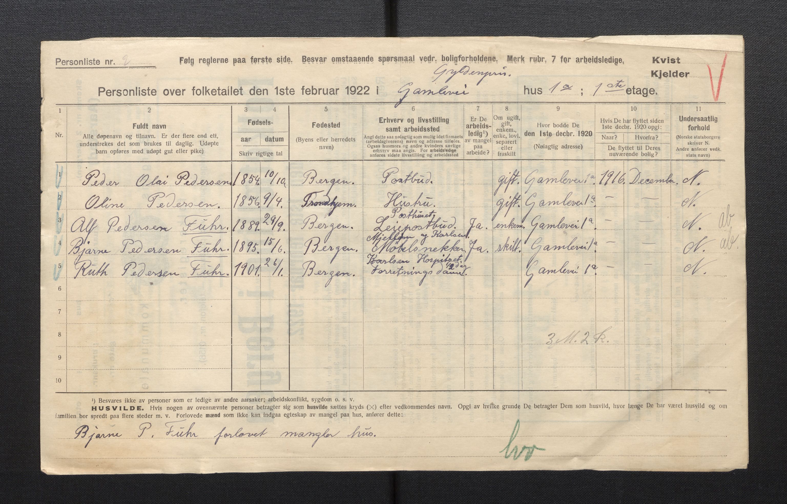 SAB, Municipal Census 1922 for Bergen, 1922, p. 49508