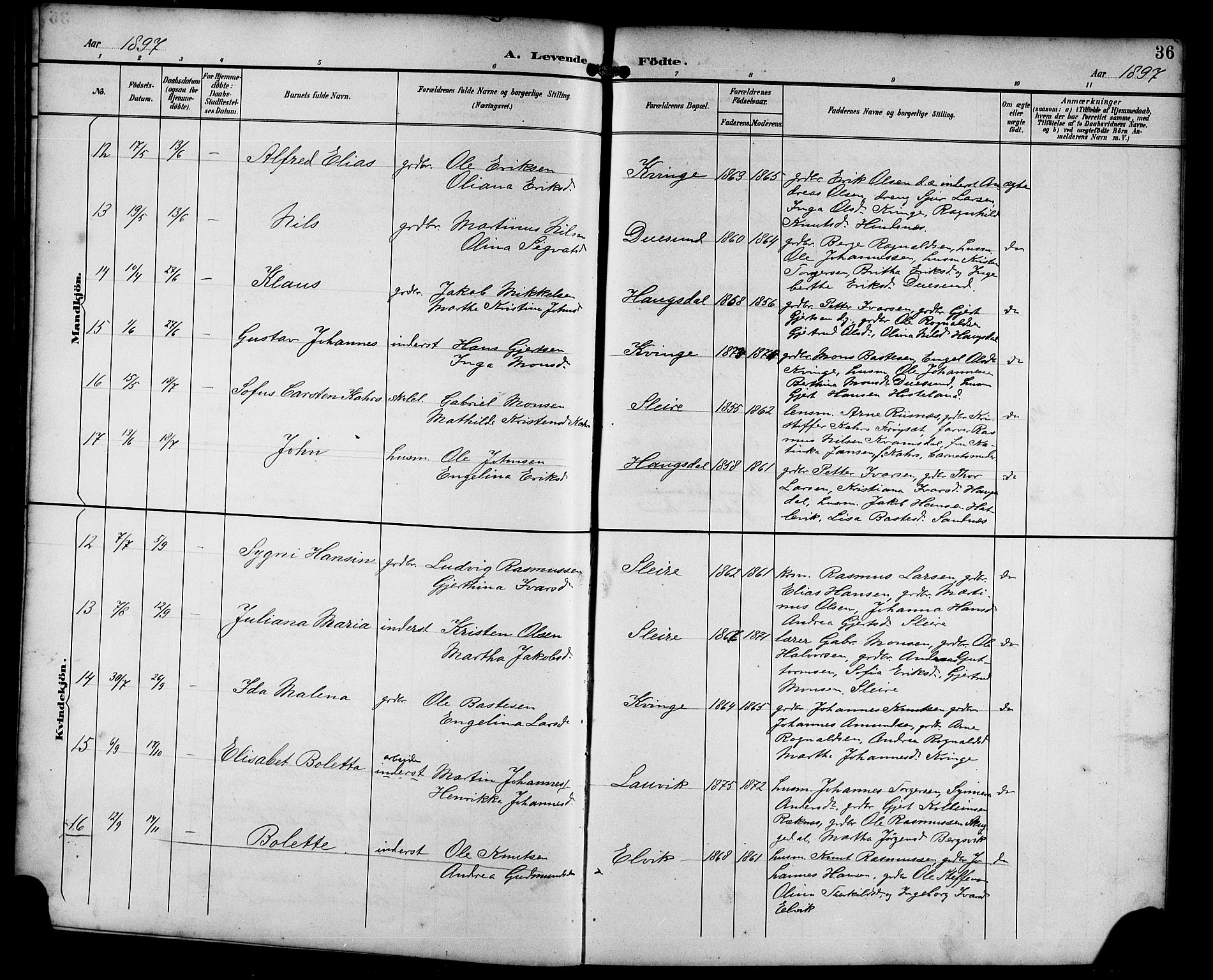 Masfjorden Sokneprestembete, AV/SAB-A-77001: Parish register (copy) no. B 1, 1892-1913, p. 36