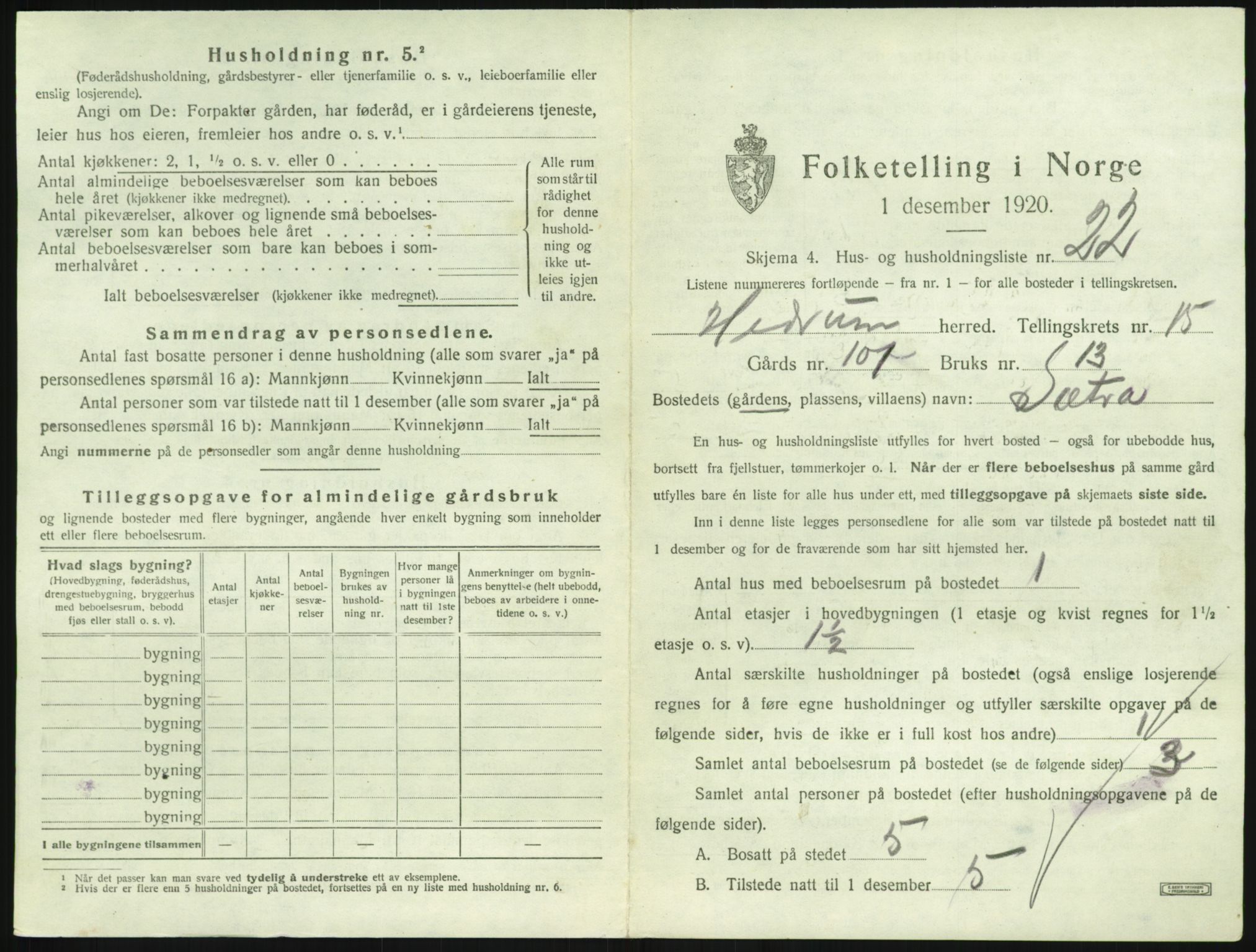 SAKO, 1920 census for Hedrum, 1920, p. 1455