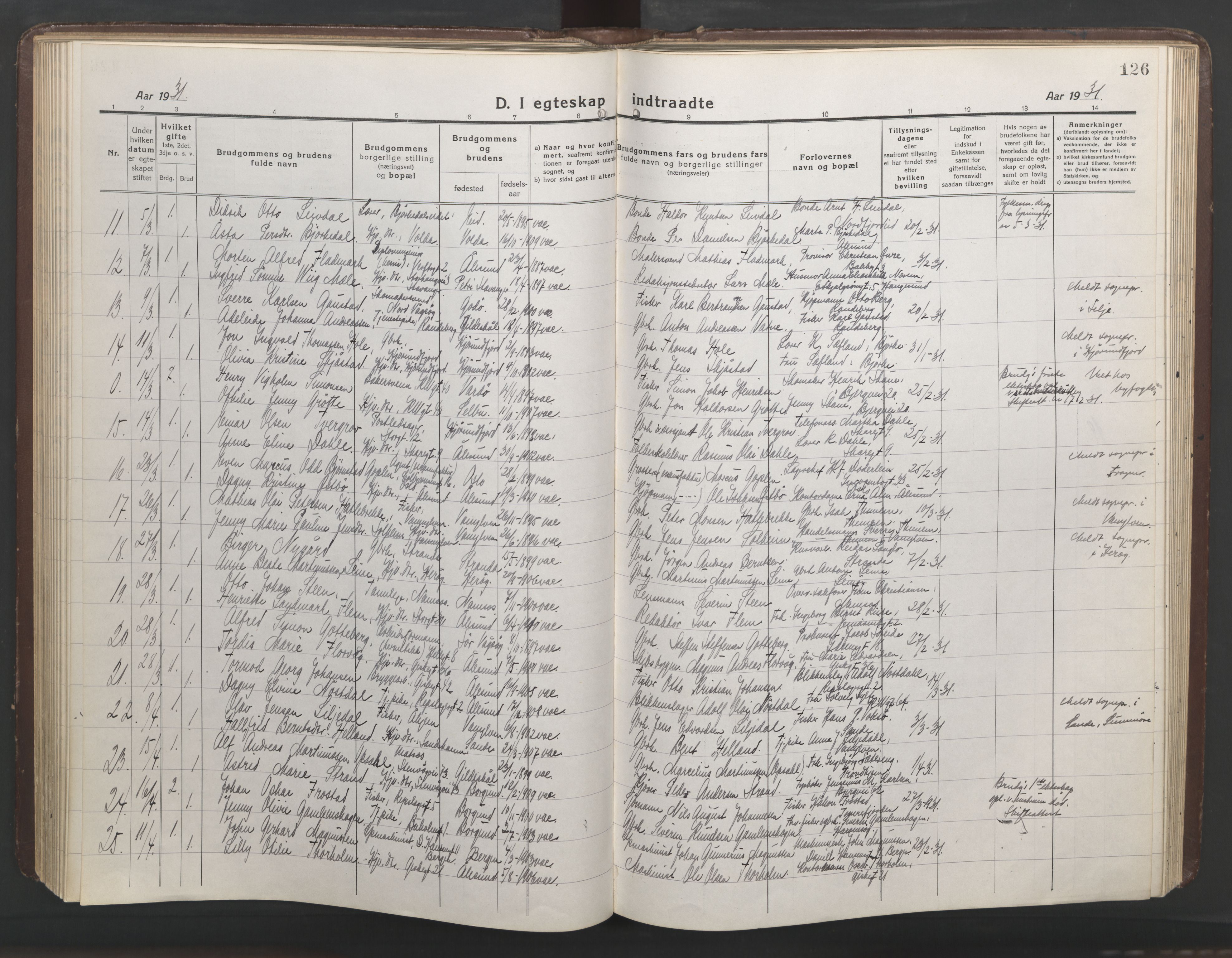 Ministerialprotokoller, klokkerbøker og fødselsregistre - Møre og Romsdal, SAT/A-1454/529/L0473: Parish register (copy) no. 529C10, 1918-1941, p. 126