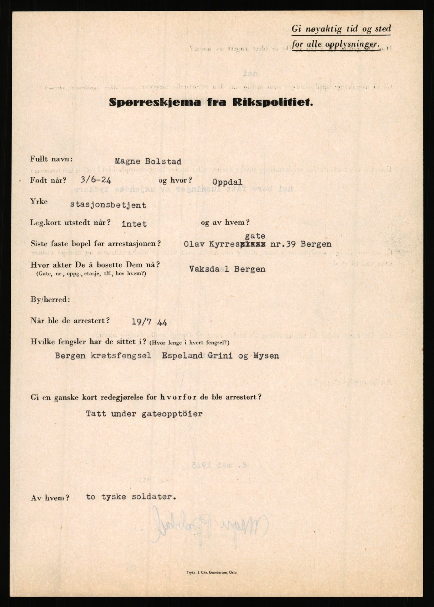 Rikspolitisjefen, AV/RA-S-1560/L/L0002: Berg, Alf - Bråthen, Thorleif, 1940-1945, p. 719