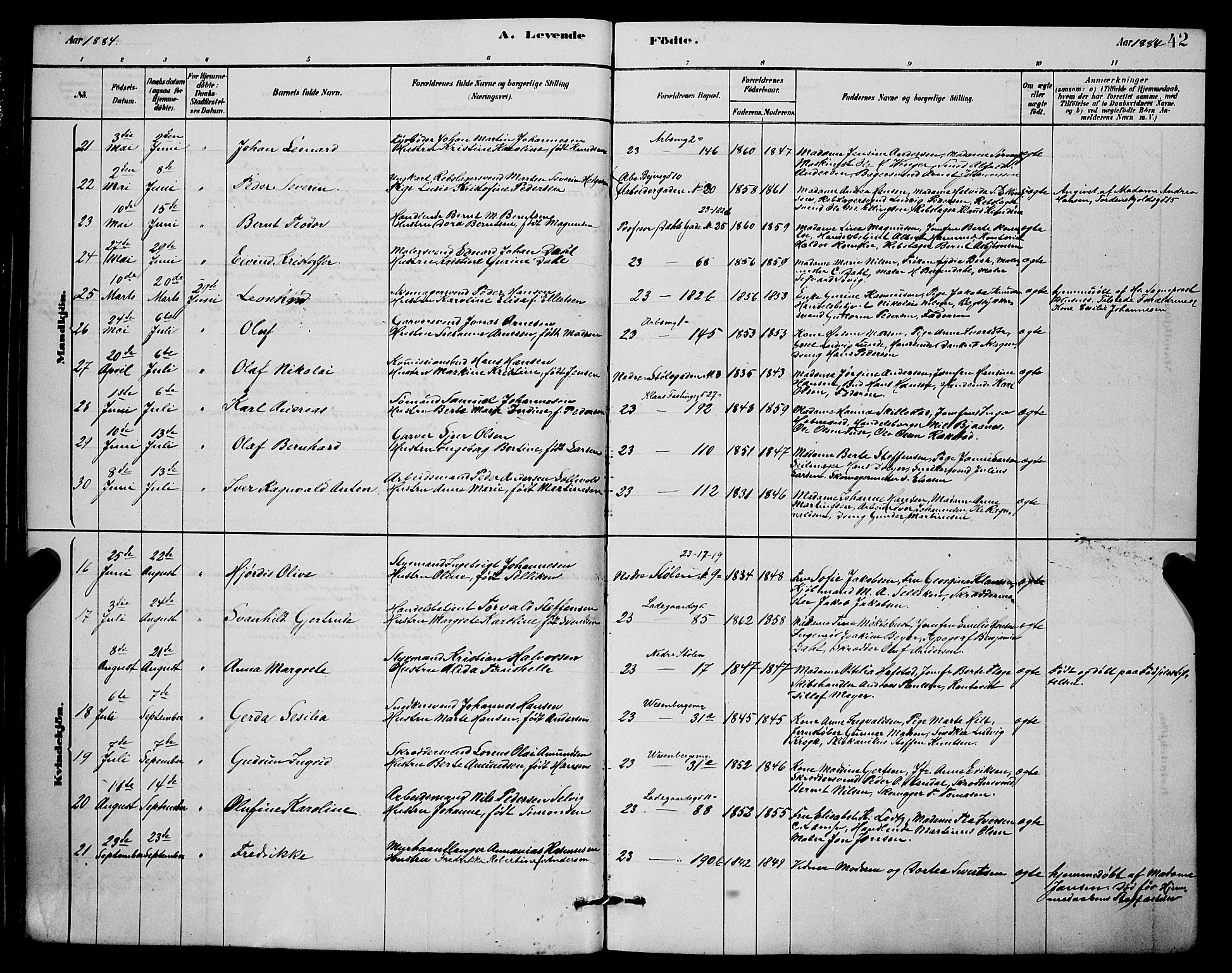 Mariakirken Sokneprestembete, AV/SAB-A-76901/H/Hab/L0004: Parish register (copy) no. A 4, 1878-1892, p. 42