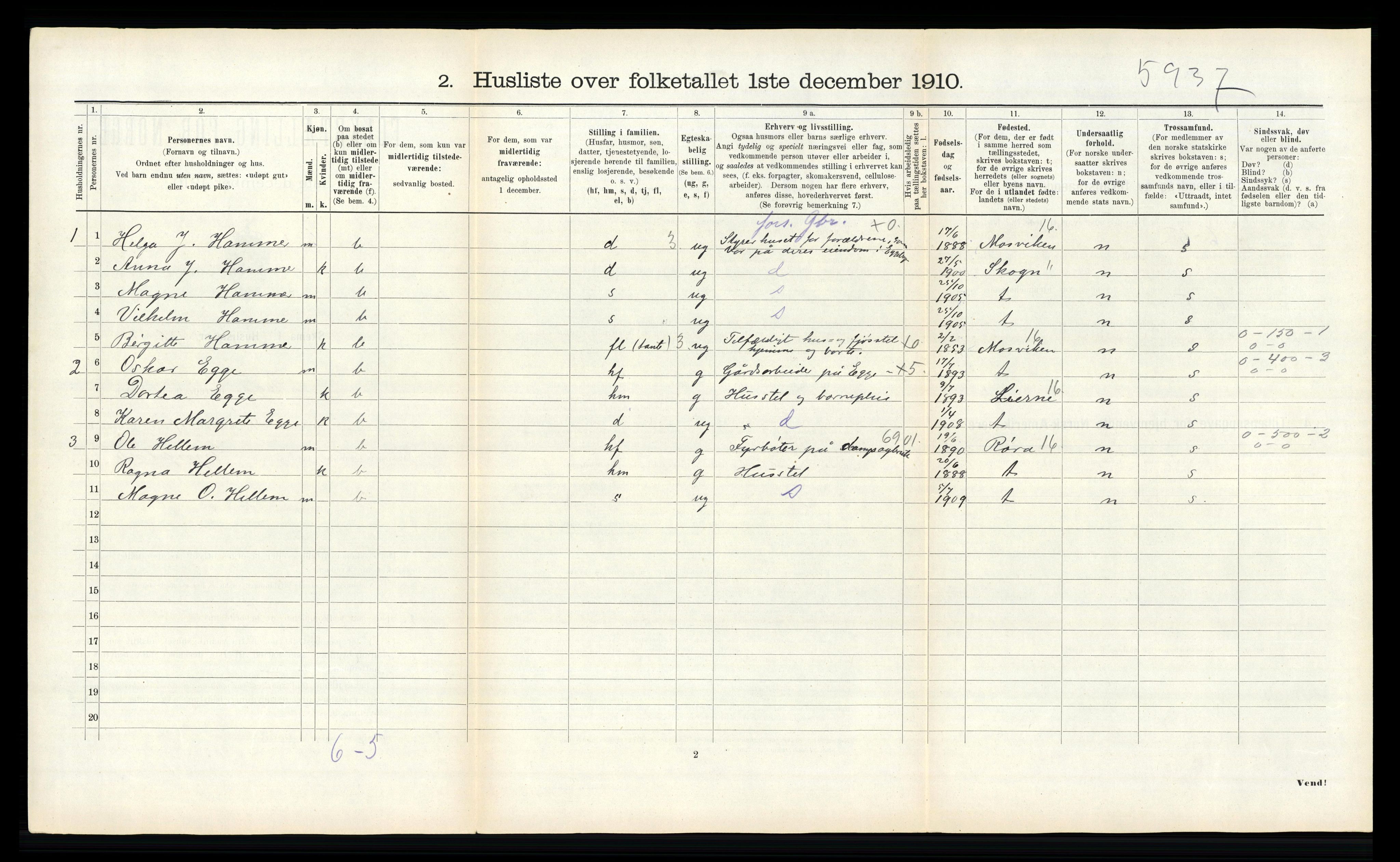 RA, 1910 census for Egge, 1910, p. 240