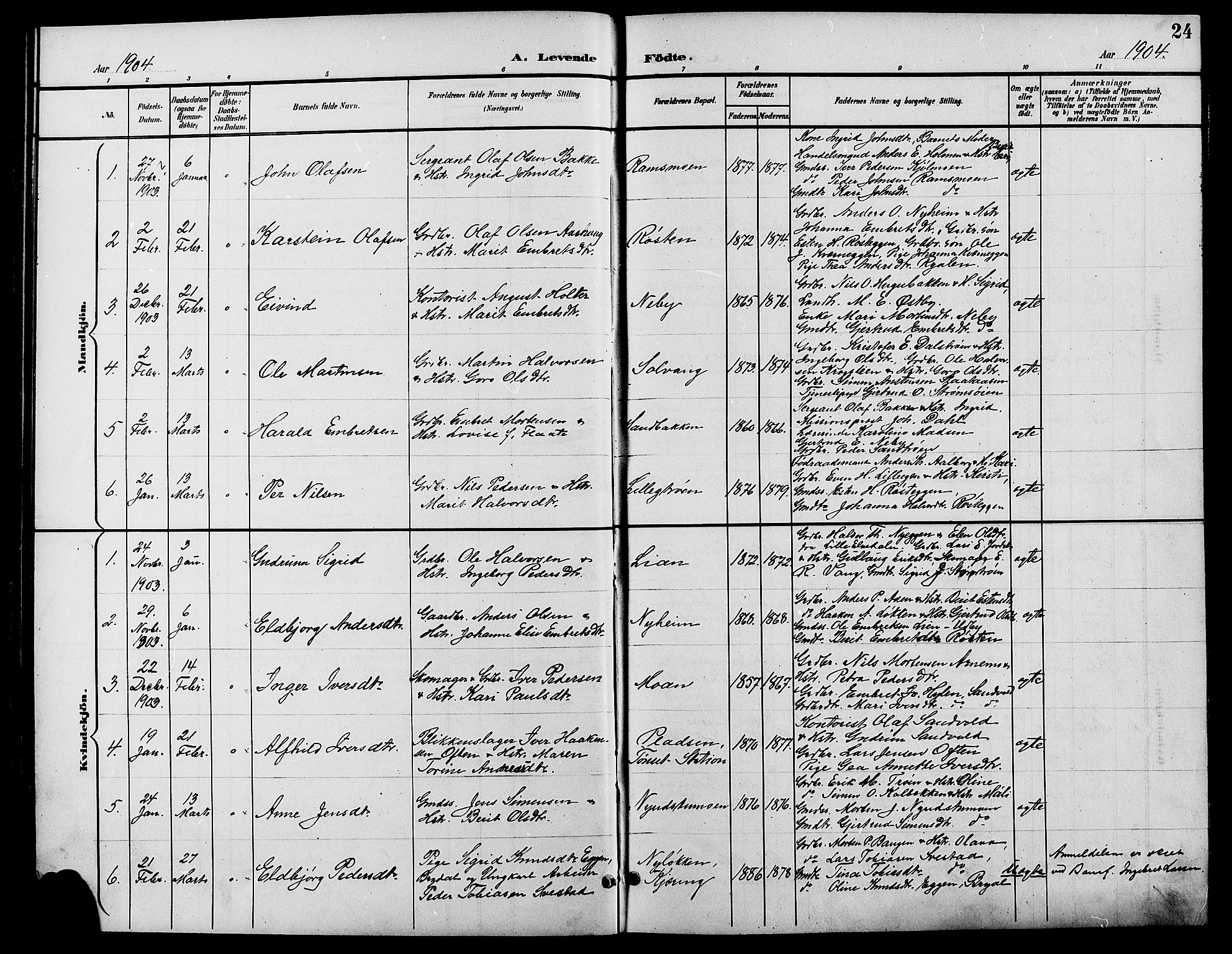 Tynset prestekontor, SAH/PREST-058/H/Ha/Hab/L0009: Parish register (copy) no. 9, 1900-1914, p. 24