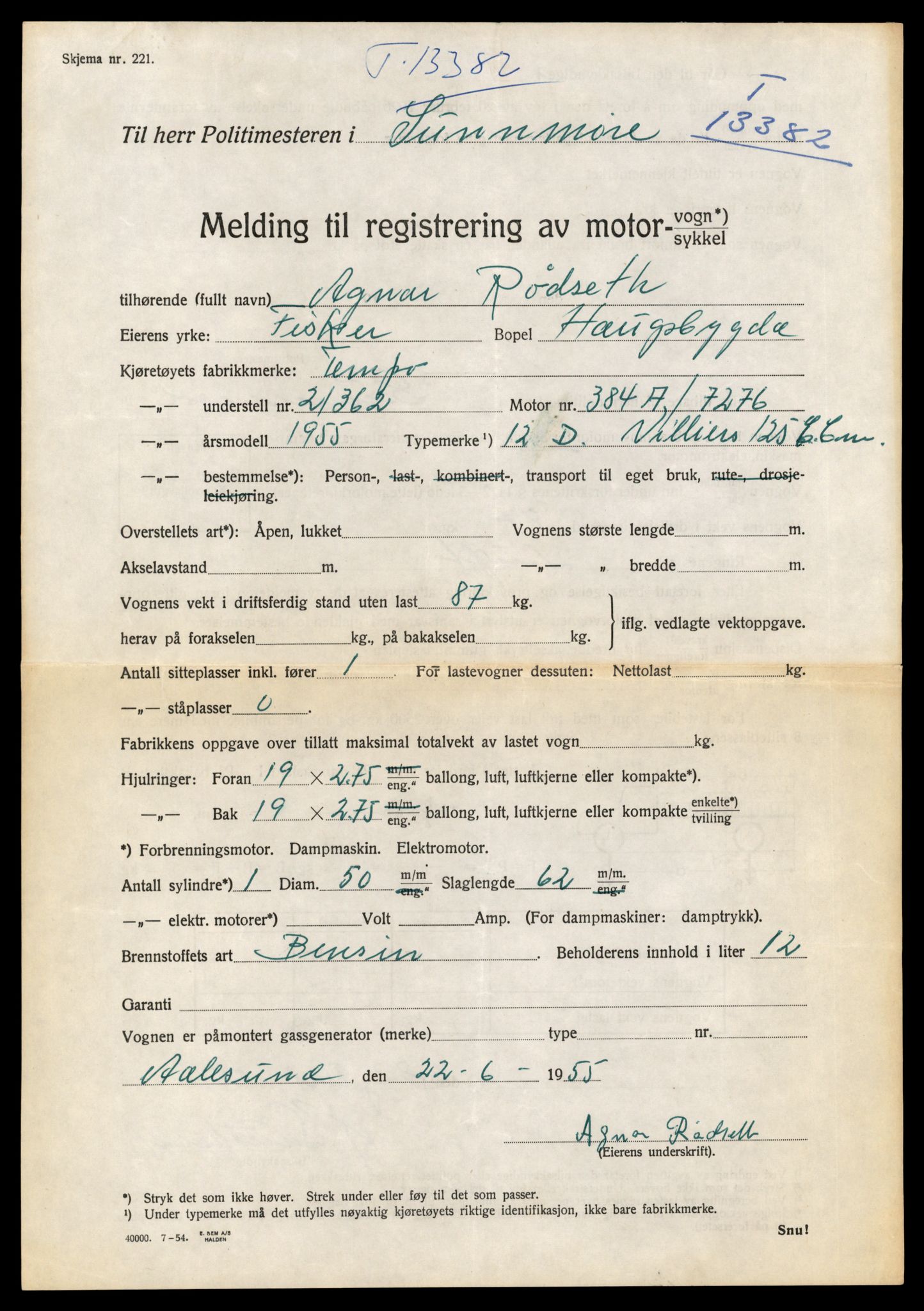 Møre og Romsdal vegkontor - Ålesund trafikkstasjon, AV/SAT-A-4099/F/Fe/L0039: Registreringskort for kjøretøy T 13361 - T 13530, 1927-1998, p. 345