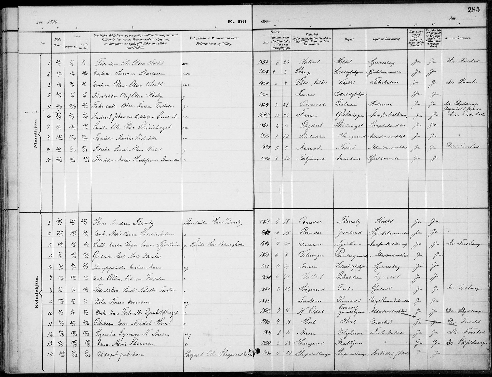 Romedal prestekontor, AV/SAH-PREST-004/L/L0013: Parish register (copy) no. 13, 1896-1937, p. 285