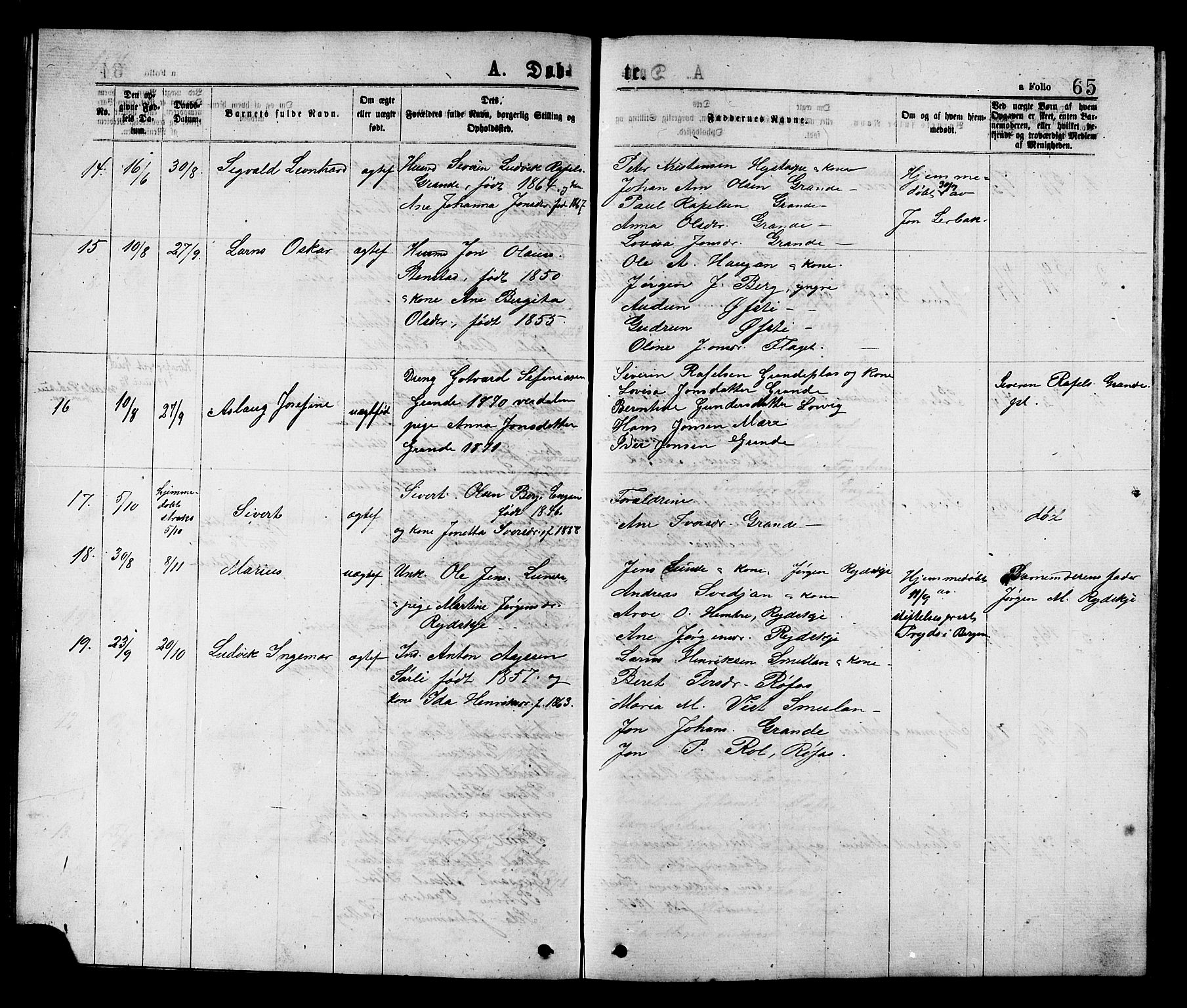 Ministerialprotokoller, klokkerbøker og fødselsregistre - Nord-Trøndelag, AV/SAT-A-1458/731/L0311: Parish register (copy) no. 731C02, 1875-1911, p. 65