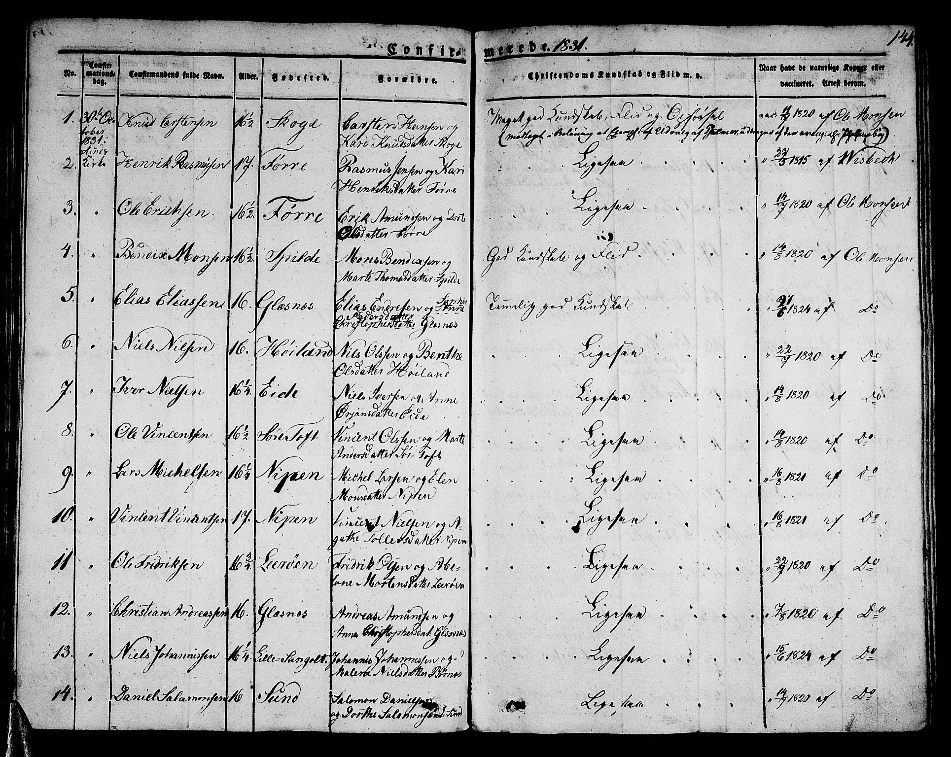 Sund sokneprestembete, SAB/A-99930: Parish register (official) no. A 12, 1825-1835, p. 144
