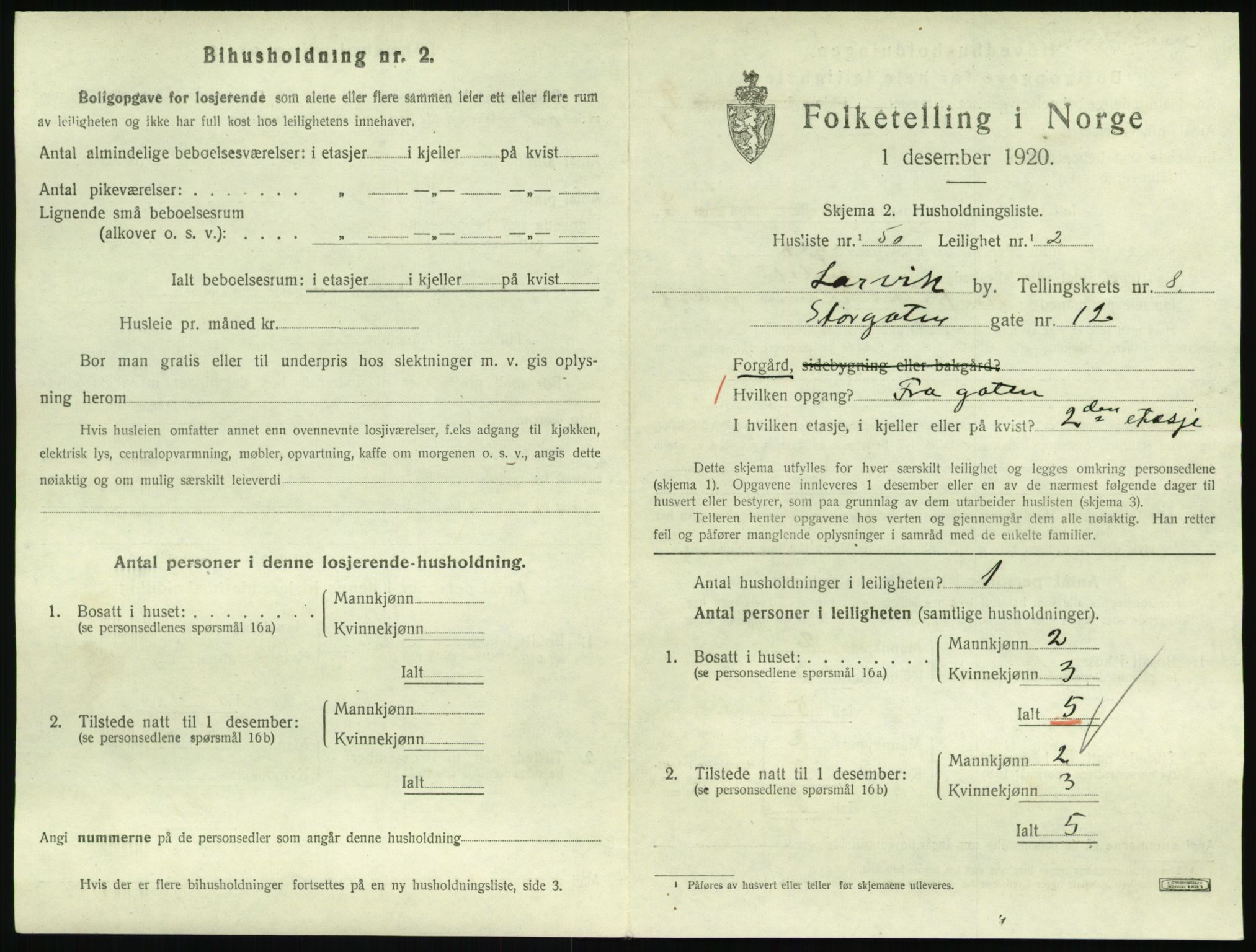 SAKO, 1920 census for Larvik, 1920, p. 6698