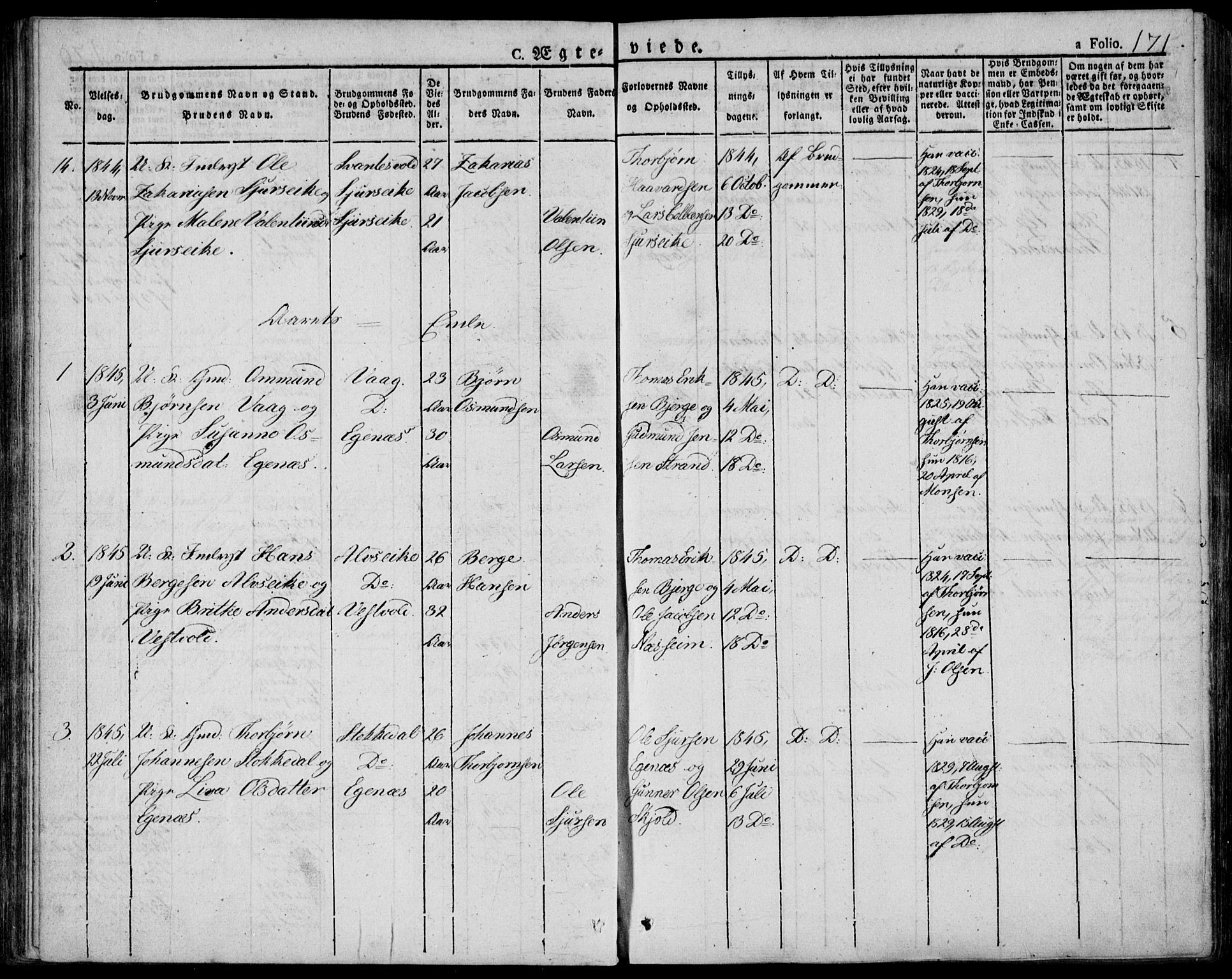 Skjold sokneprestkontor, AV/SAST-A-101847/H/Ha/Haa/L0005: Parish register (official) no. A 5, 1830-1856, p. 171