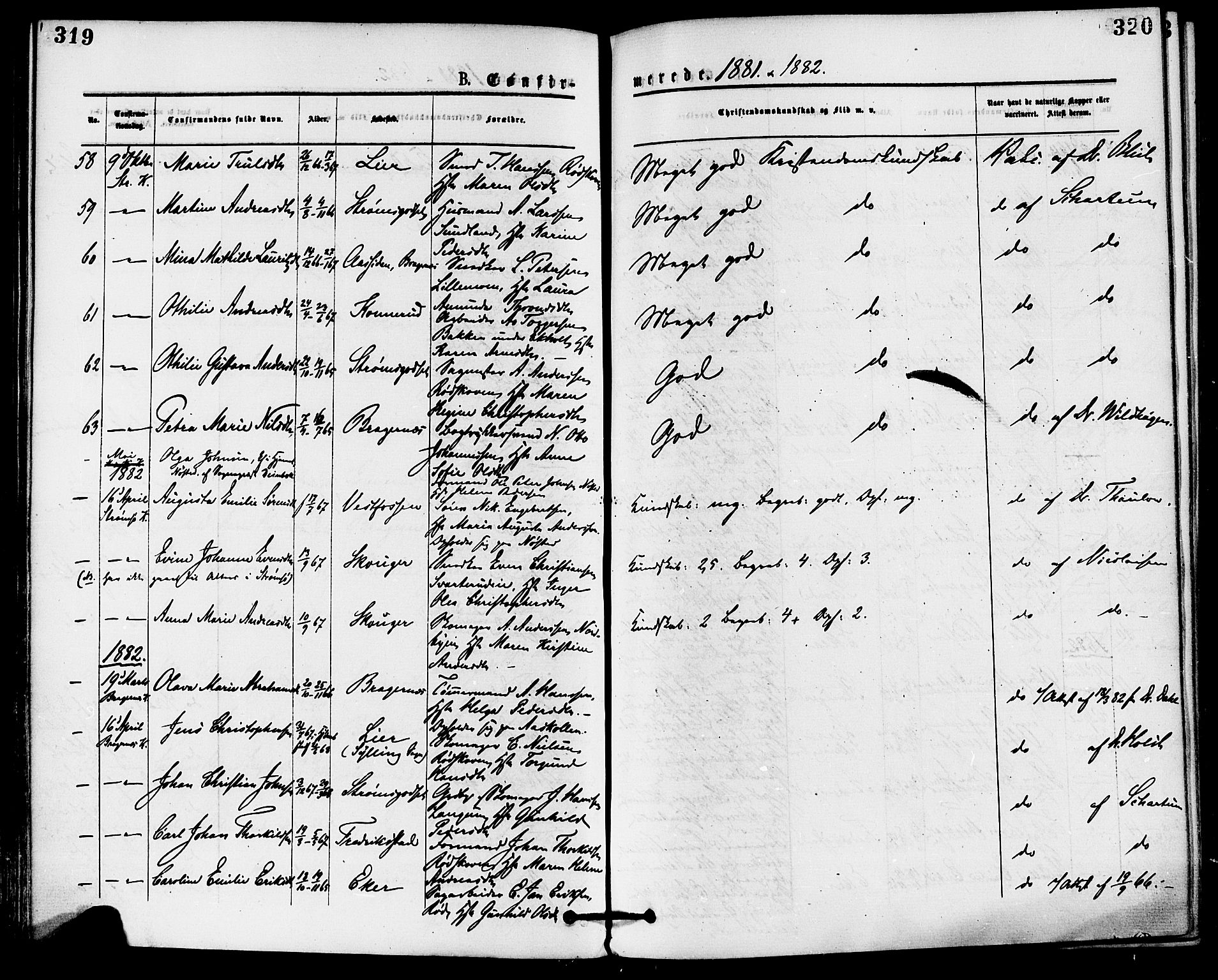 Skoger kirkebøker, AV/SAKO-A-59/F/Fa/L0005: Parish register (official) no. I 5, 1873-1884, p. 319-320