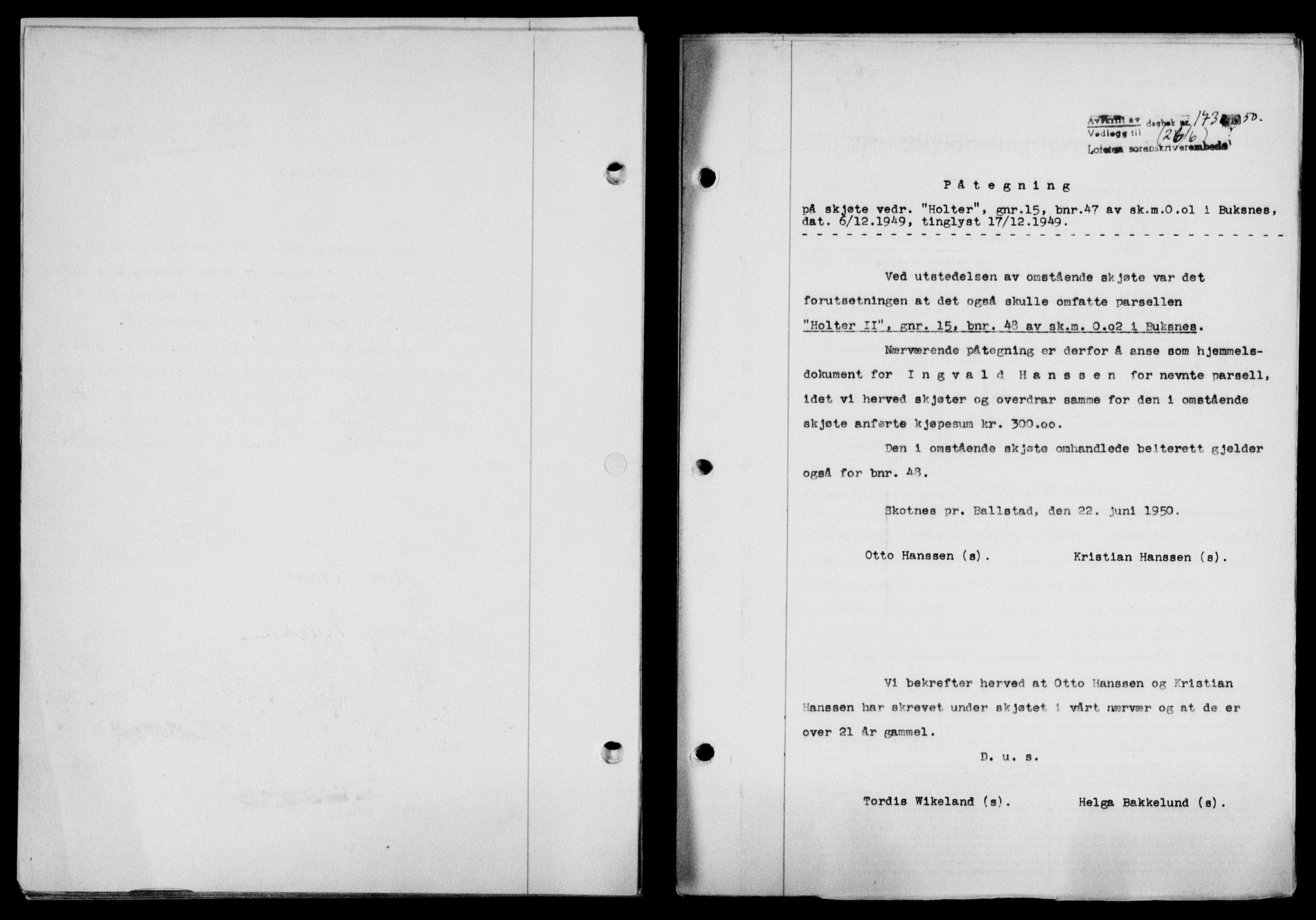 Lofoten sorenskriveri, SAT/A-0017/1/2/2C/L0023a: Mortgage book no. 23a, 1950-1950, Diary no: : 1730/1950