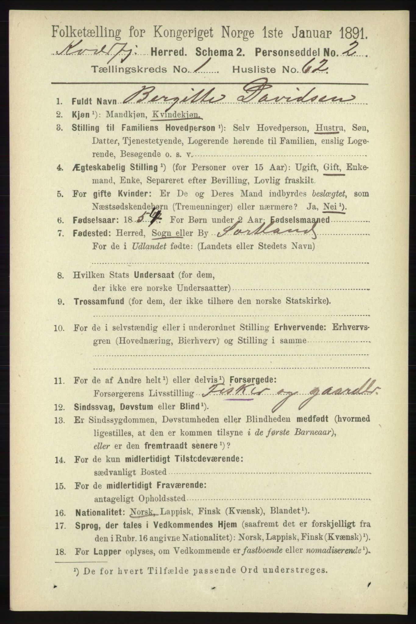 RA, 1891 census for 1911 Kvæfjord, 1891, p. 520