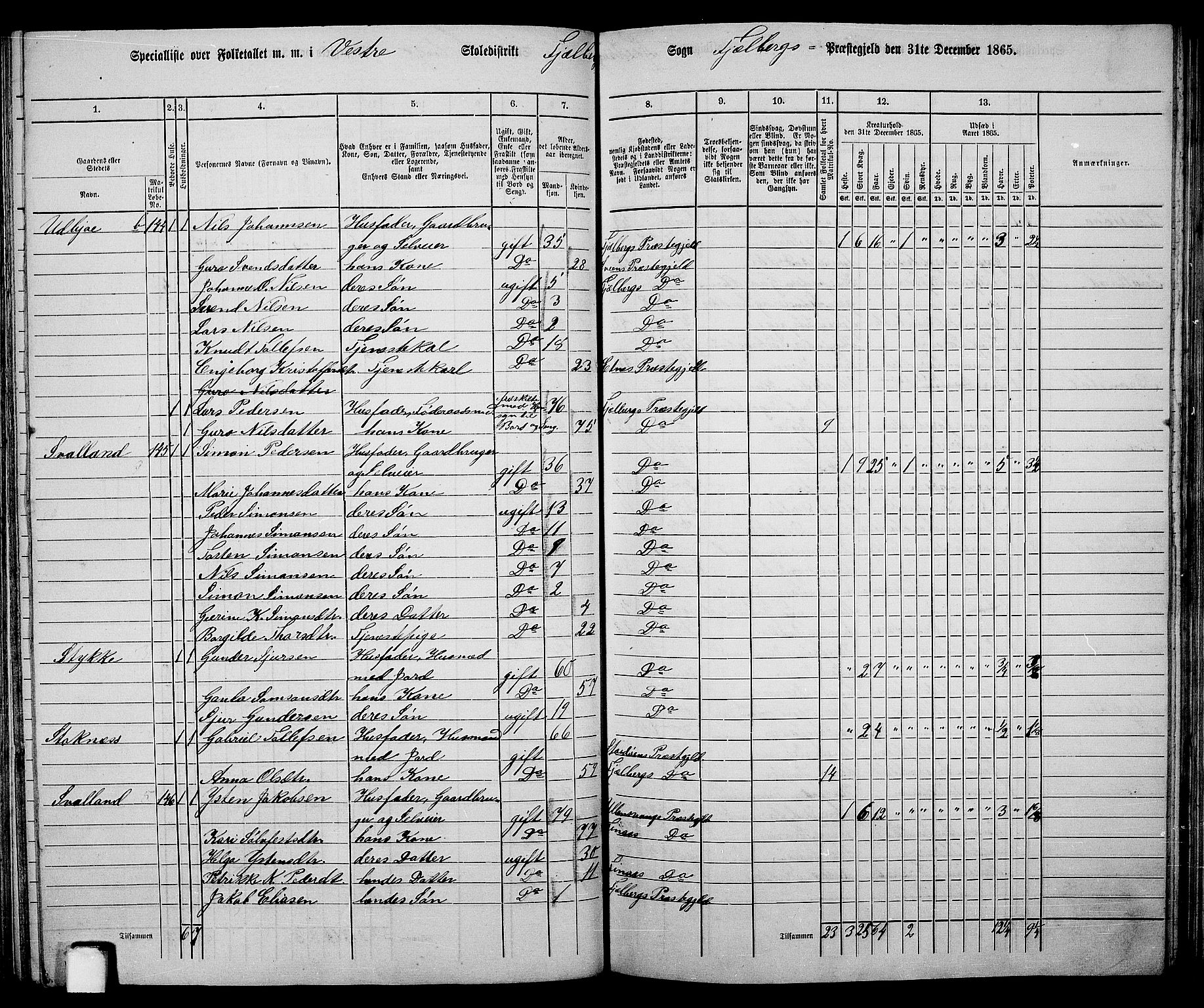 RA, 1865 census for Fjelberg, 1865, p. 100