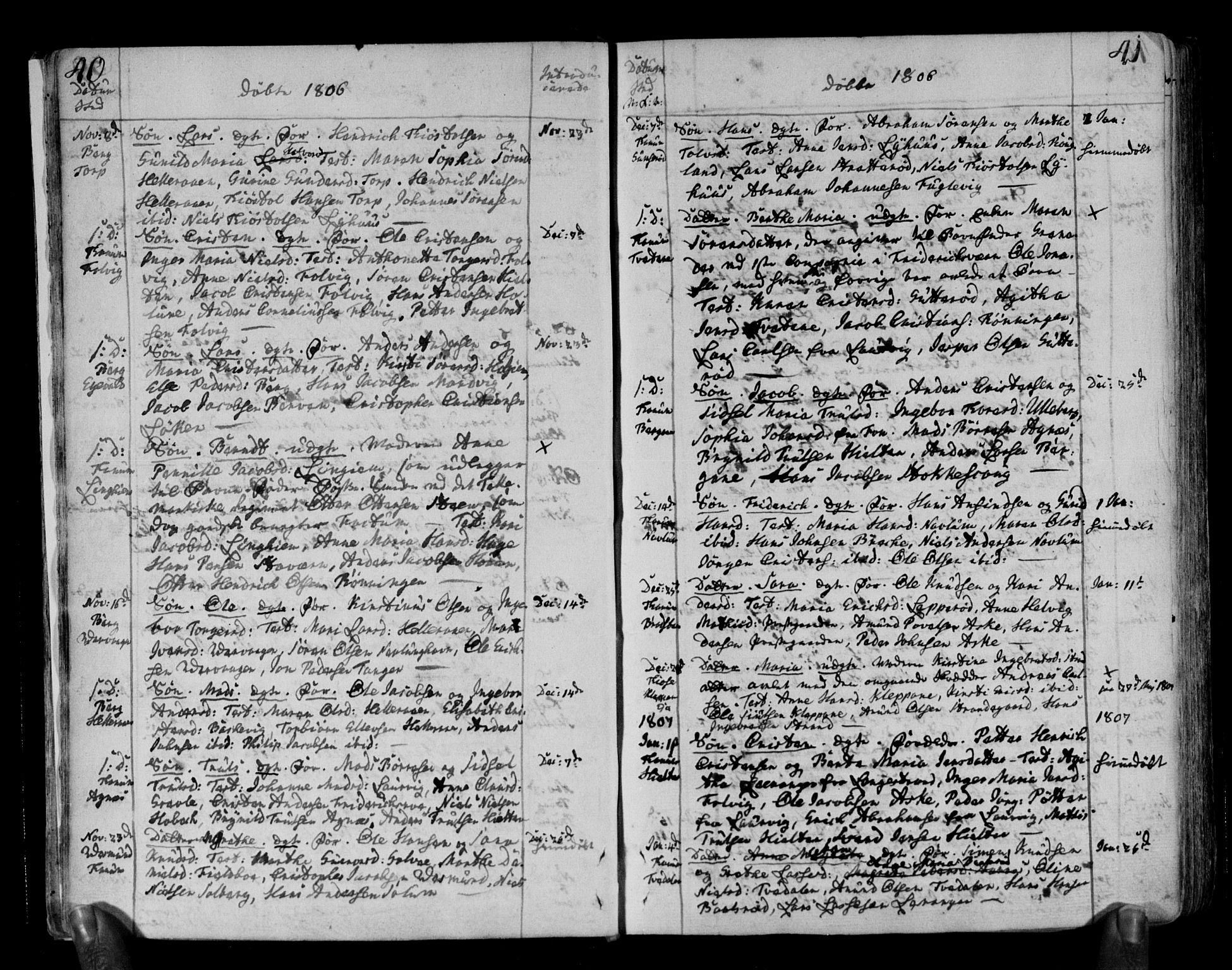 Brunlanes kirkebøker, SAKO/A-342/F/Fa/L0002: Parish register (official) no. I 2, 1802-1834, p. 40-41