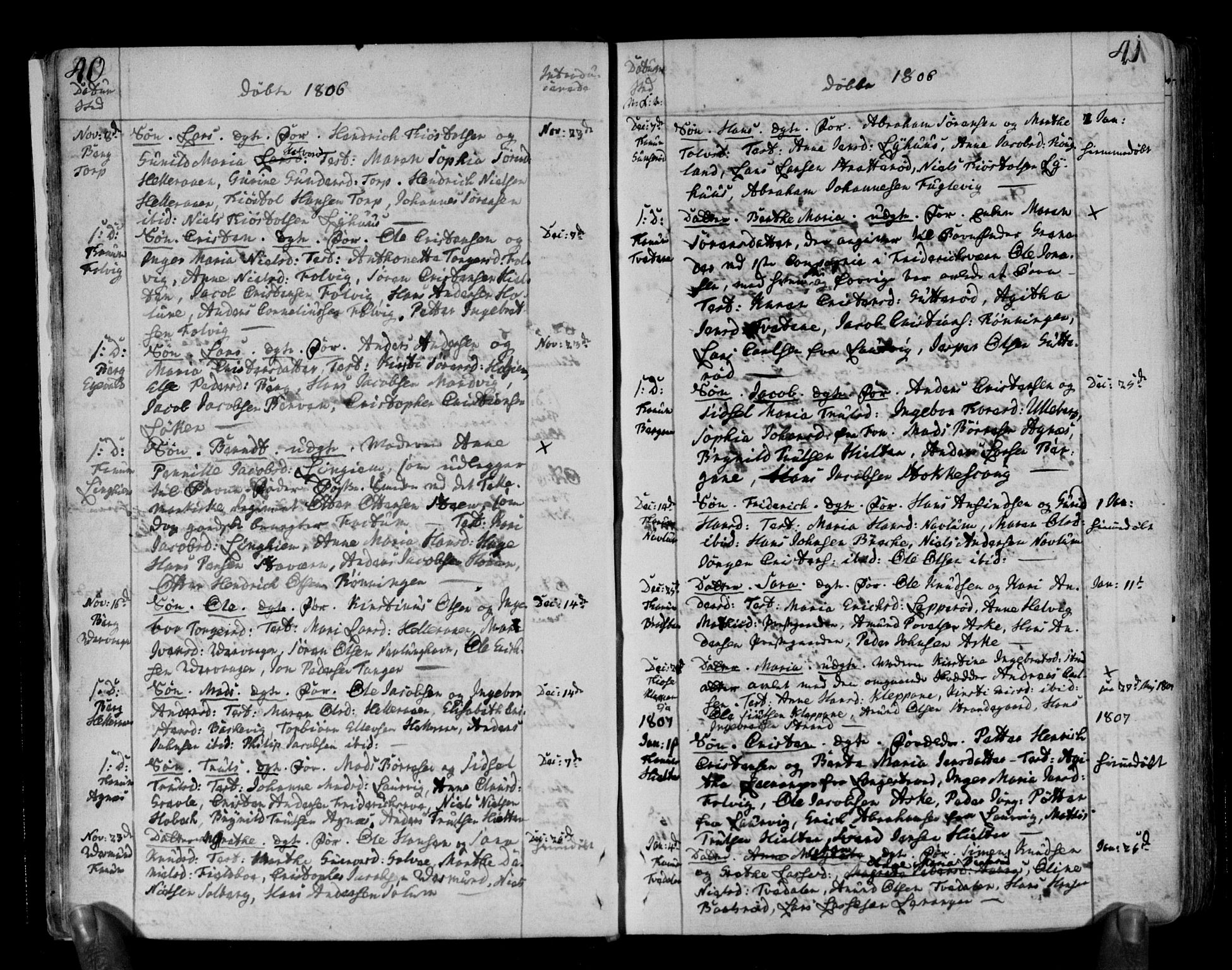 Brunlanes kirkebøker, AV/SAKO-A-342/F/Fa/L0002: Parish register (official) no. I 2, 1802-1834, p. 40-41