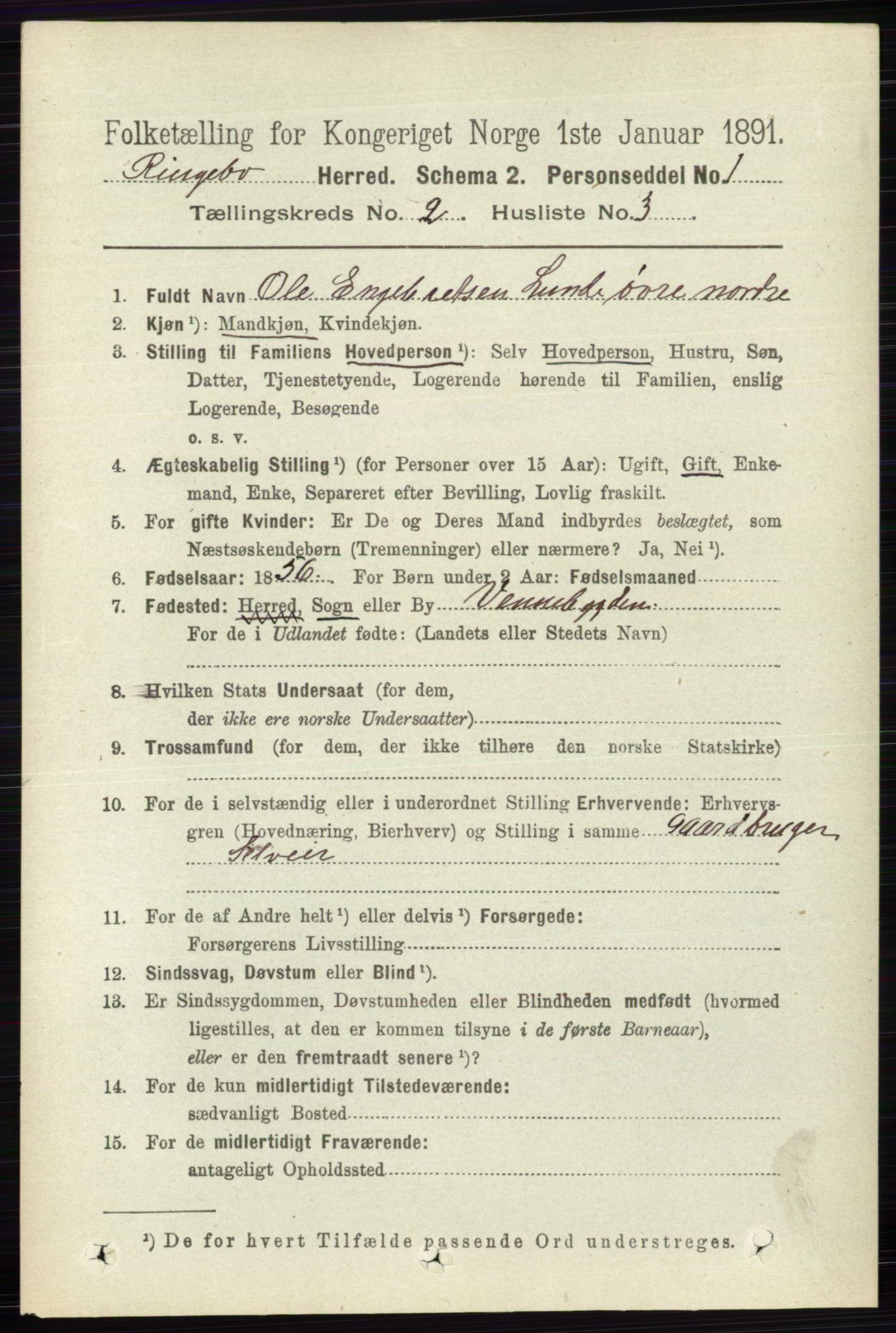 RA, 1891 census for 0520 Ringebu, 1891, p. 402