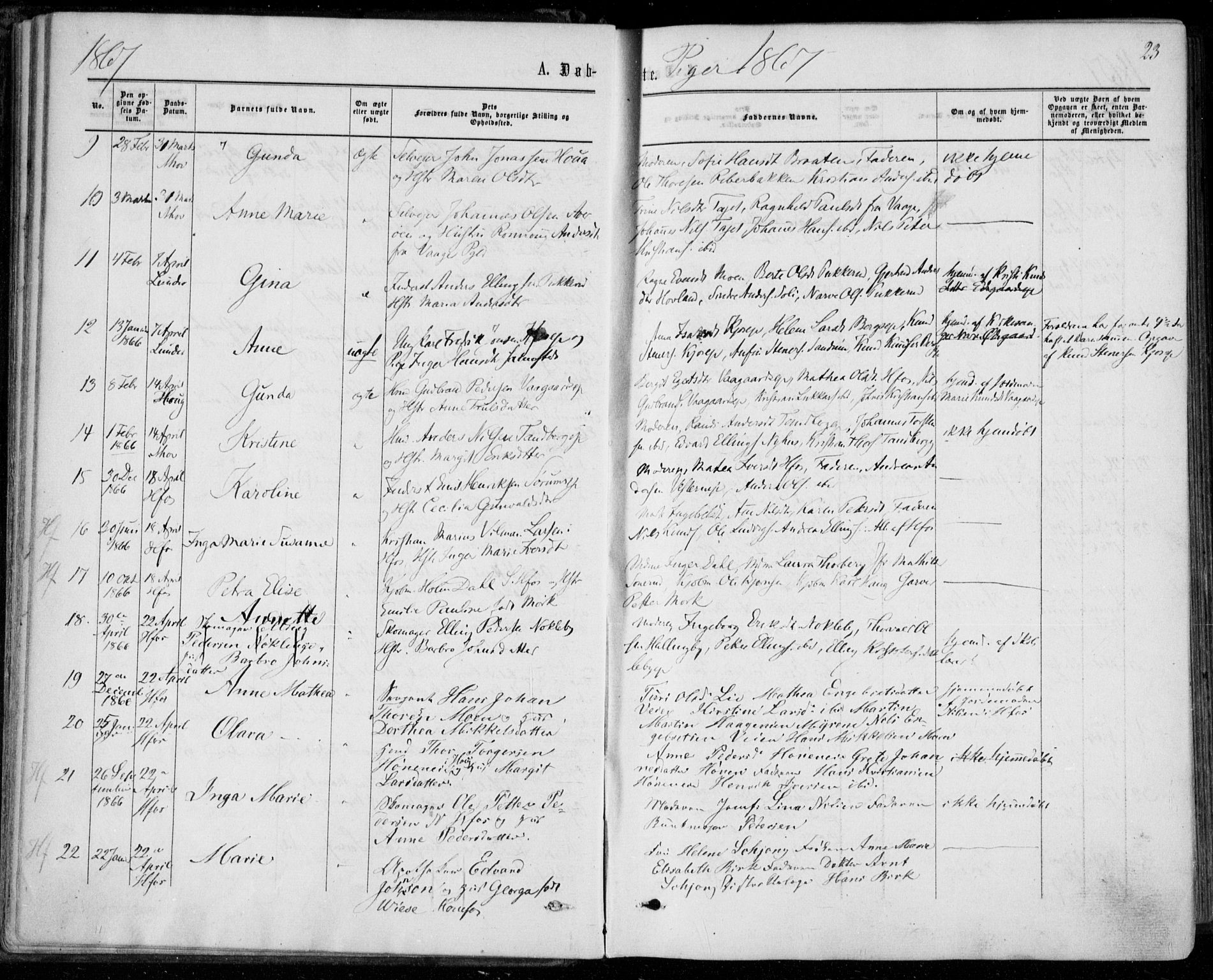 Norderhov kirkebøker, AV/SAKO-A-237/F/Fa/L0013: Parish register (official) no. 13, 1866-1874, p. 23