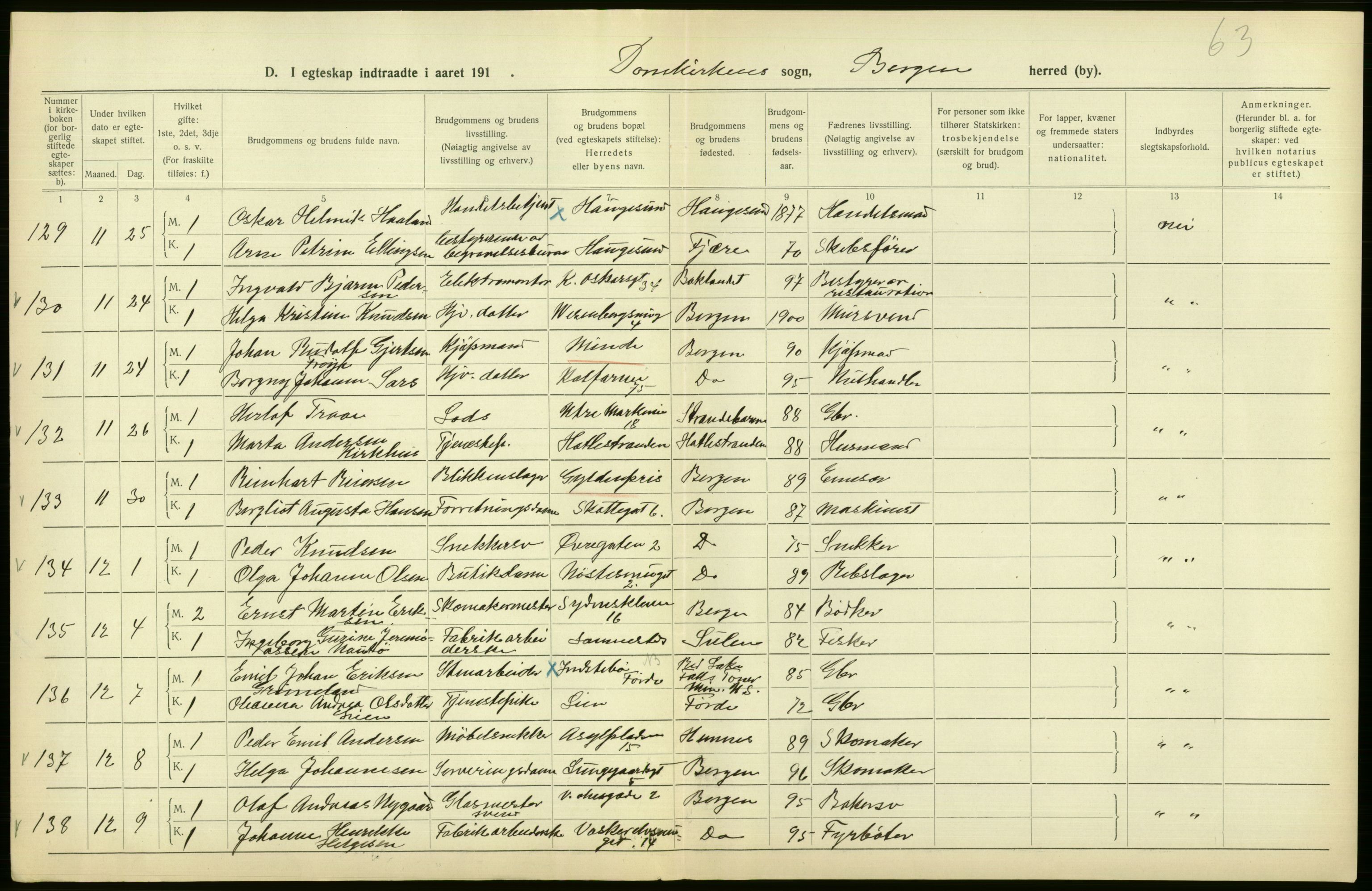 Statistisk sentralbyrå, Sosiodemografiske emner, Befolkning, RA/S-2228/D/Df/Dfb/Dfbg/L0038: Bergen: Gifte, døde, dødfødte., 1917, p. 34