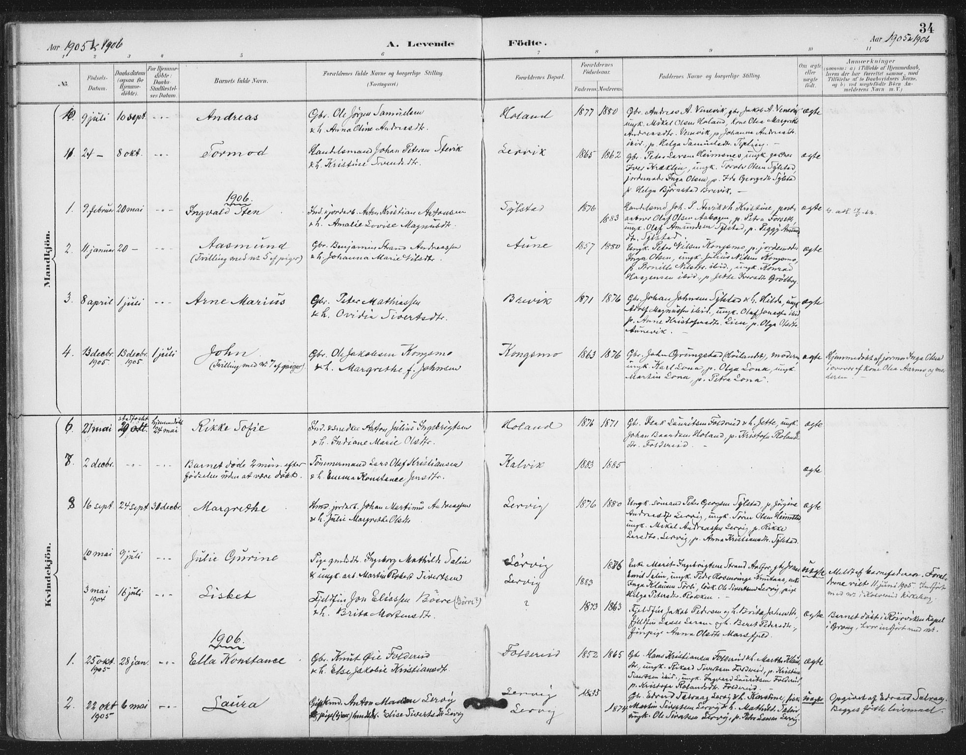 Ministerialprotokoller, klokkerbøker og fødselsregistre - Nord-Trøndelag, SAT/A-1458/783/L0660: Parish register (official) no. 783A02, 1886-1918, p. 34