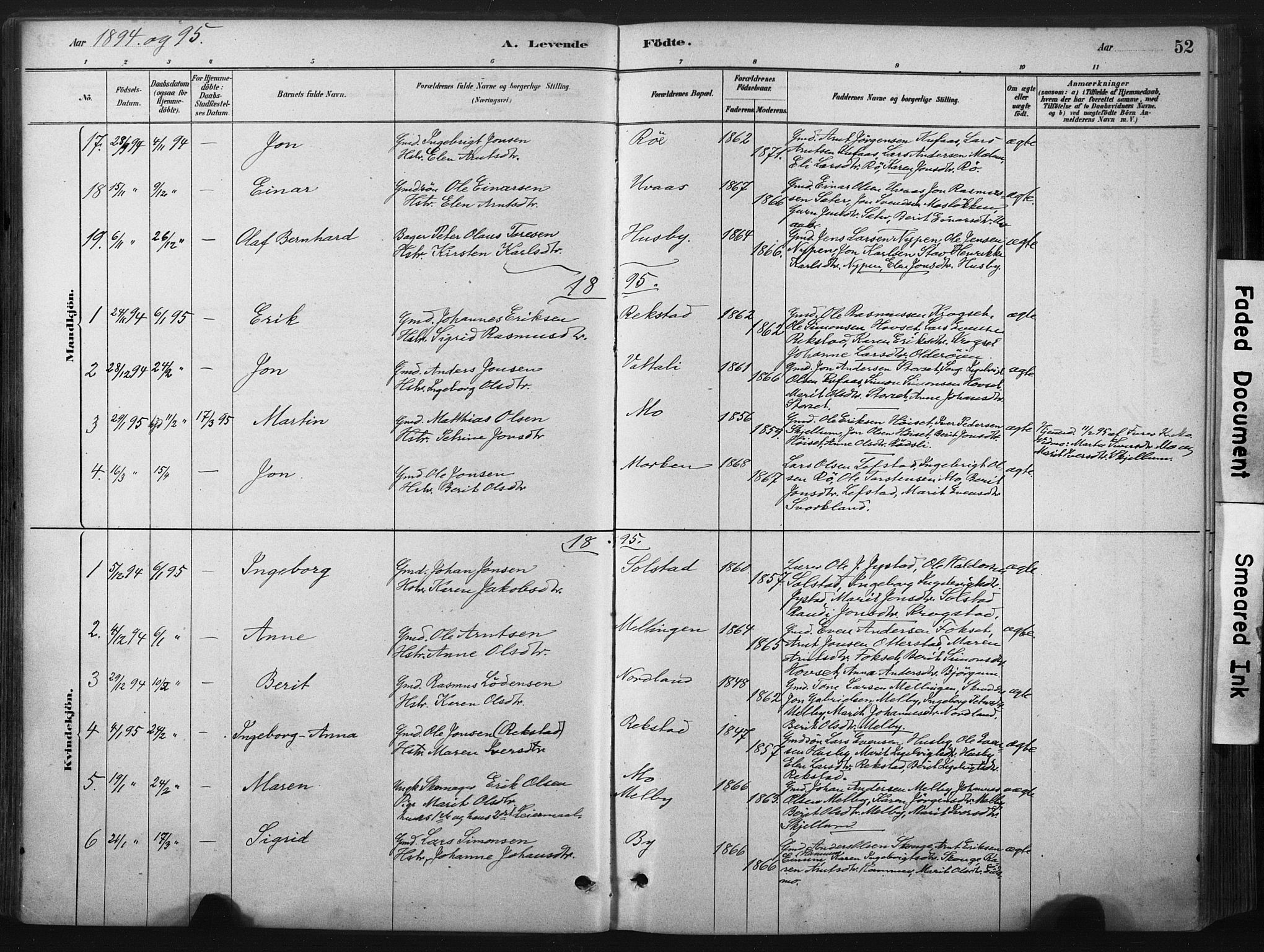 Ministerialprotokoller, klokkerbøker og fødselsregistre - Sør-Trøndelag, SAT/A-1456/667/L0795: Parish register (official) no. 667A03, 1879-1907, p. 52