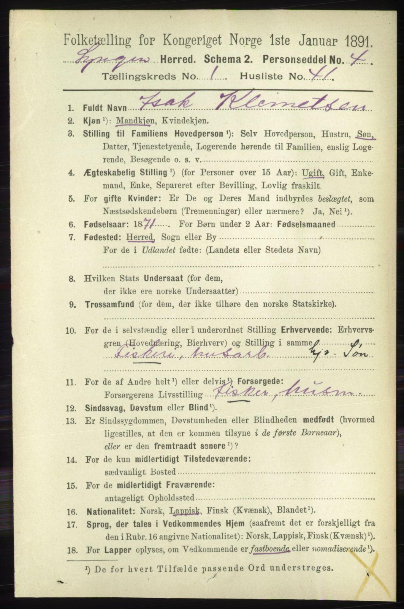 RA, 1891 census for 1938 Lyngen, 1891, p. 549