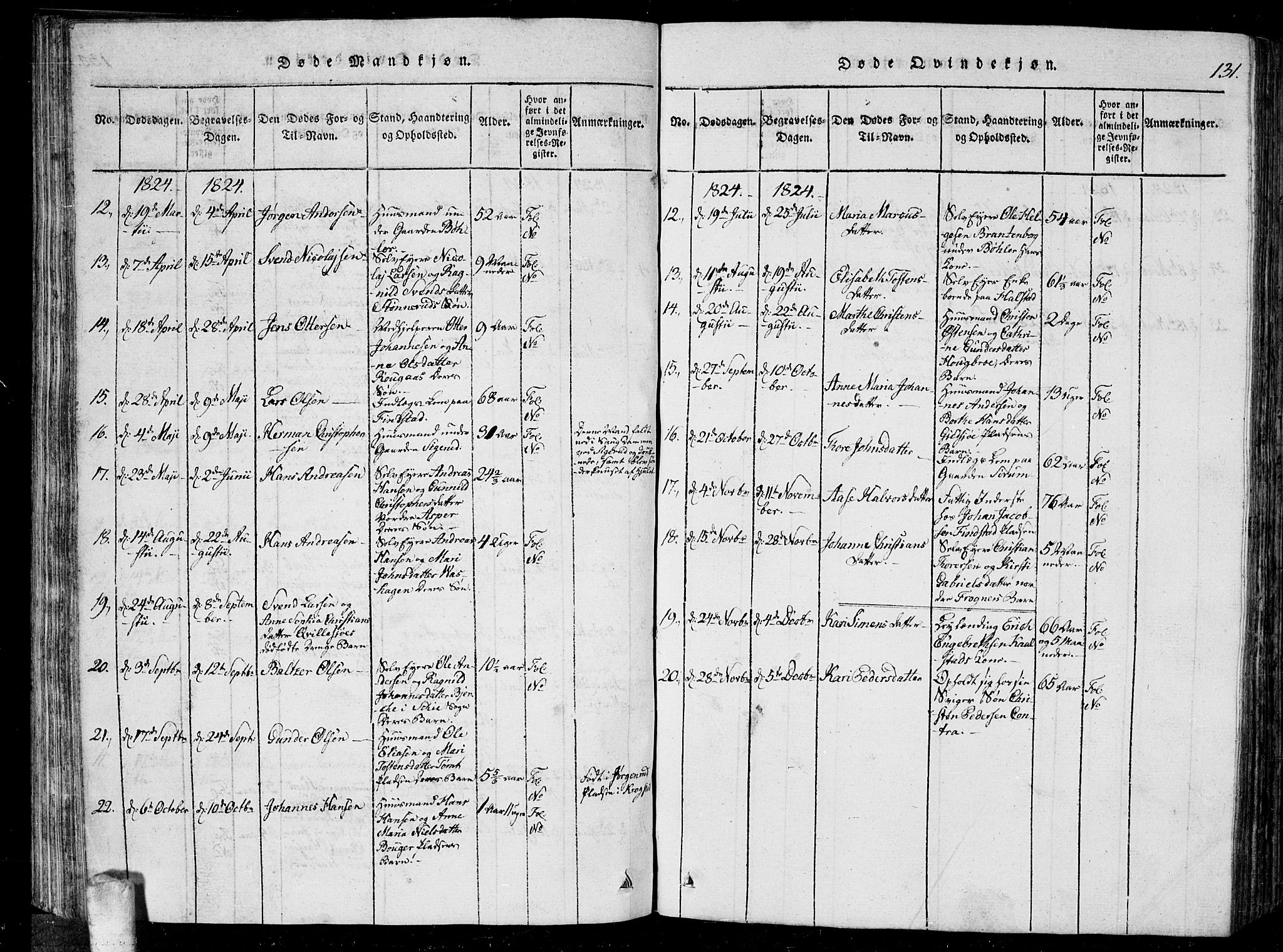 Kråkstad prestekontor Kirkebøker, AV/SAO-A-10125a/G/Ga/L0001: Parish register (copy) no. I 1, 1813-1824, p. 131