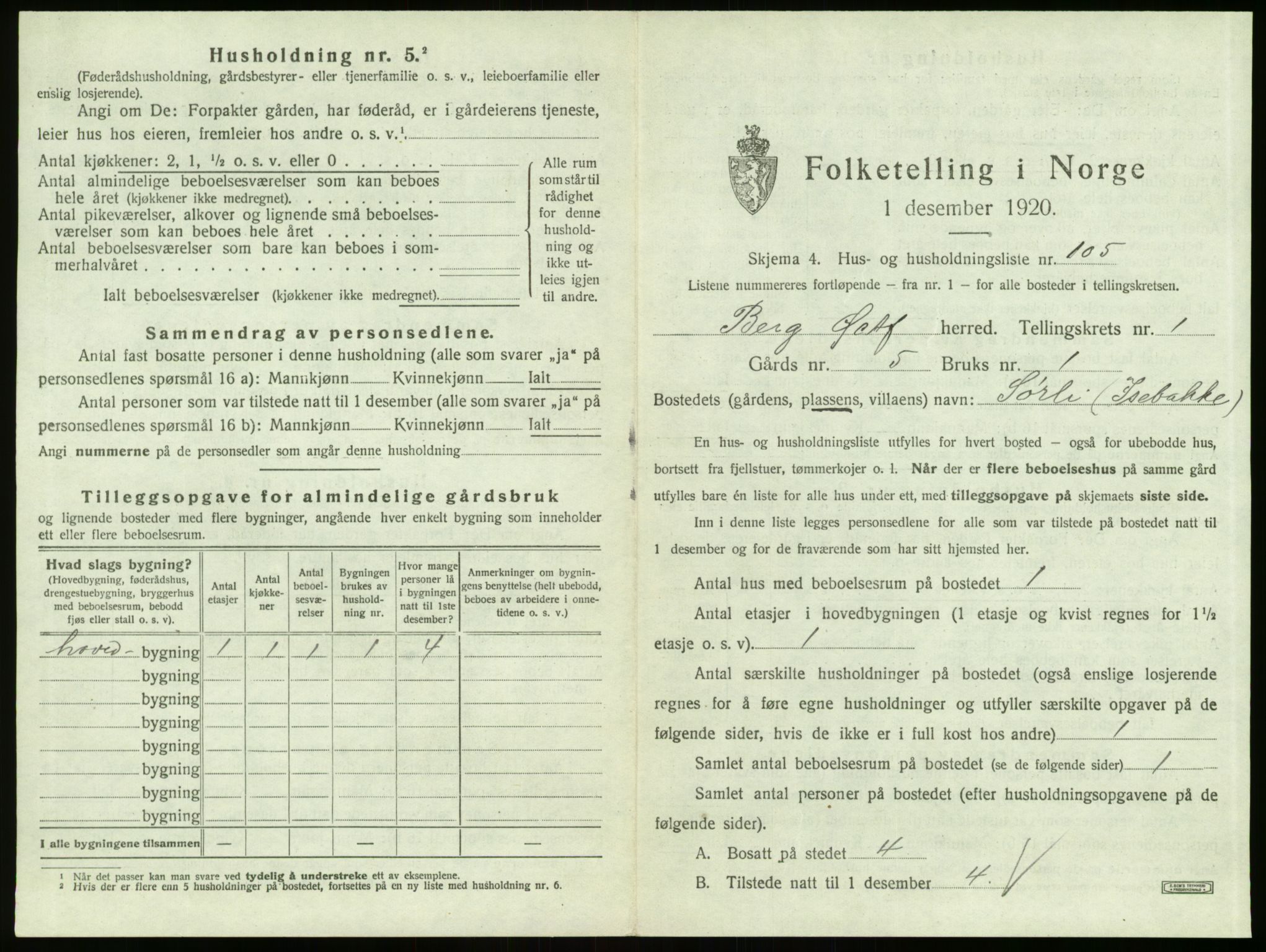 SAO, 1920 census for Berg, 1920, p. 251