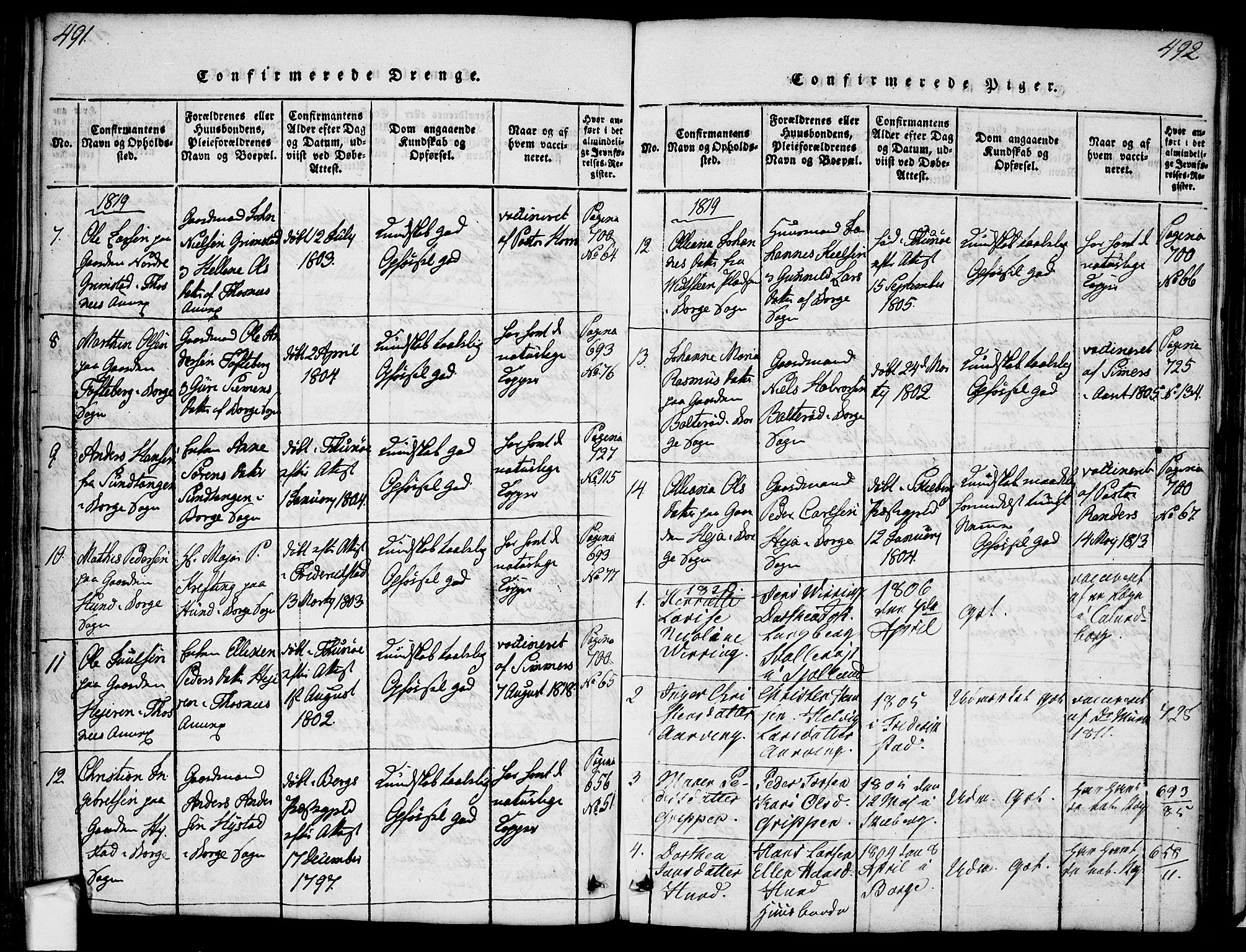 Borge prestekontor Kirkebøker, SAO/A-10903/F/Fa/L0003: Parish register (official) no. I 3, 1815-1836, p. 491-492