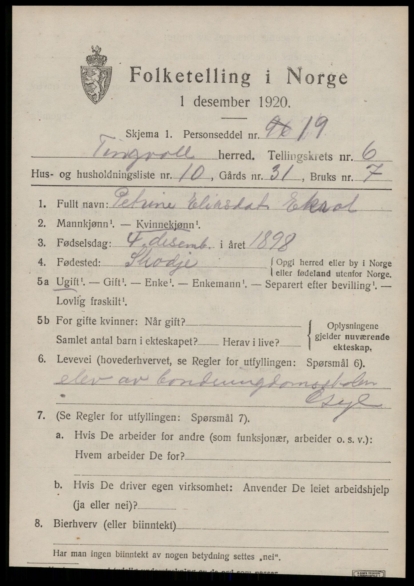 SAT, 1920 census for Tingvoll, 1920, p. 2734