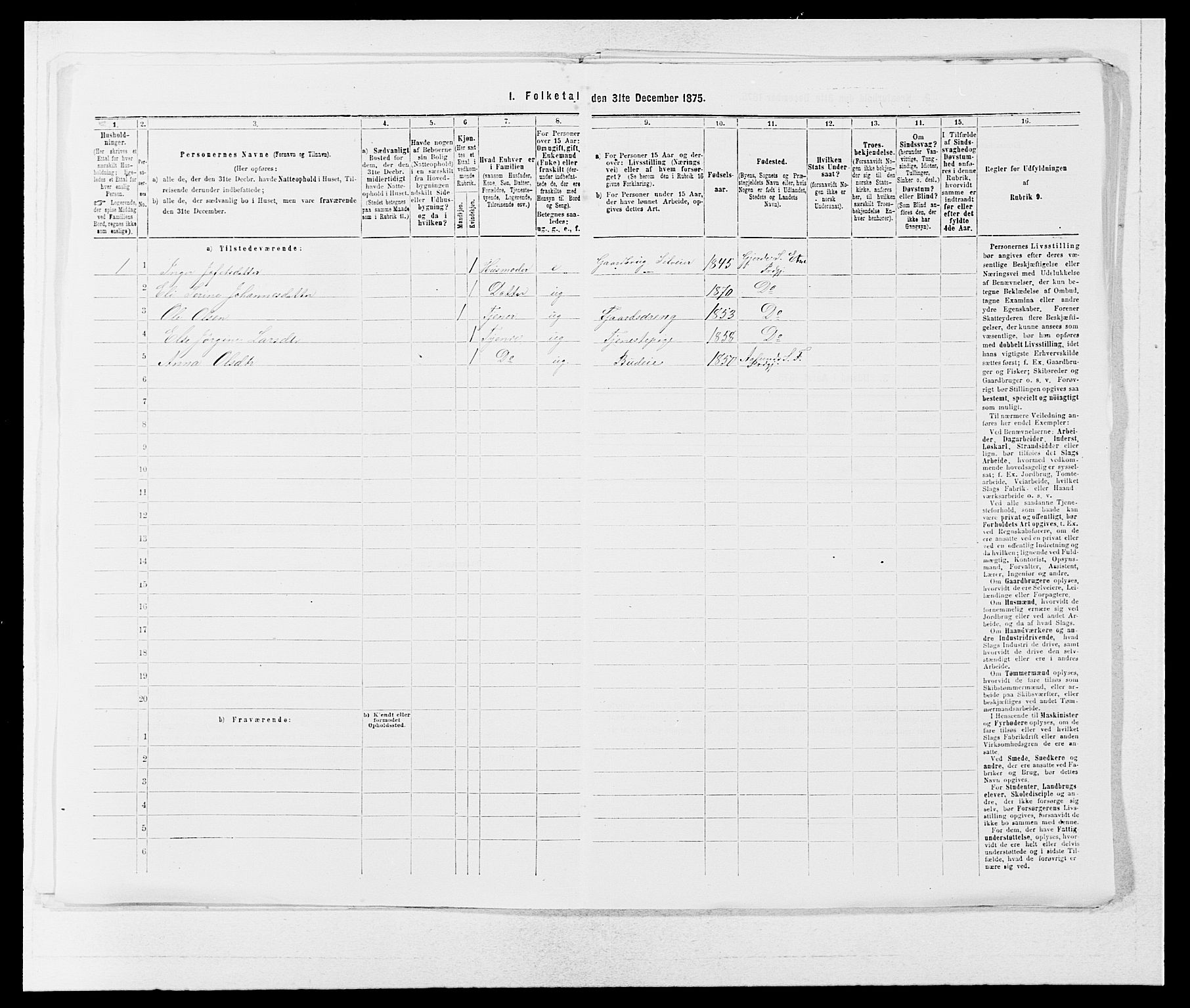 SAB, 1875 census for 1213P Fjelberg, 1875, p. 132