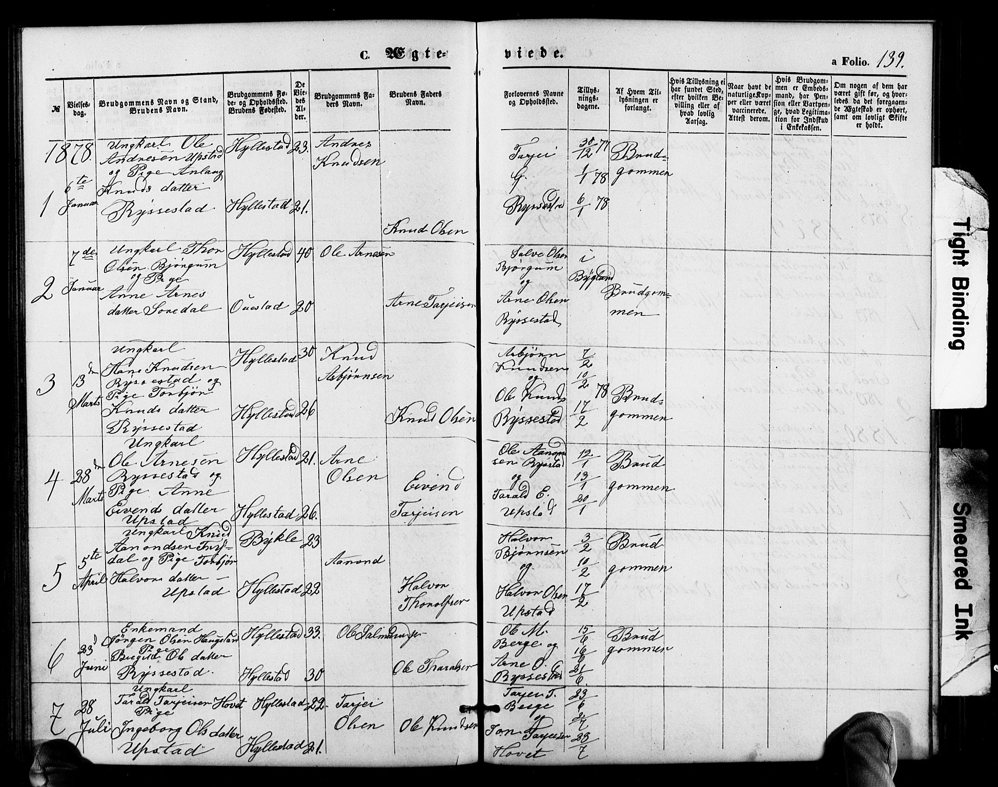 Valle sokneprestkontor, SAK/1111-0044/F/Fb/Fbb/L0002: Parish register (copy) no. B 2, 1875-1921, p. 139