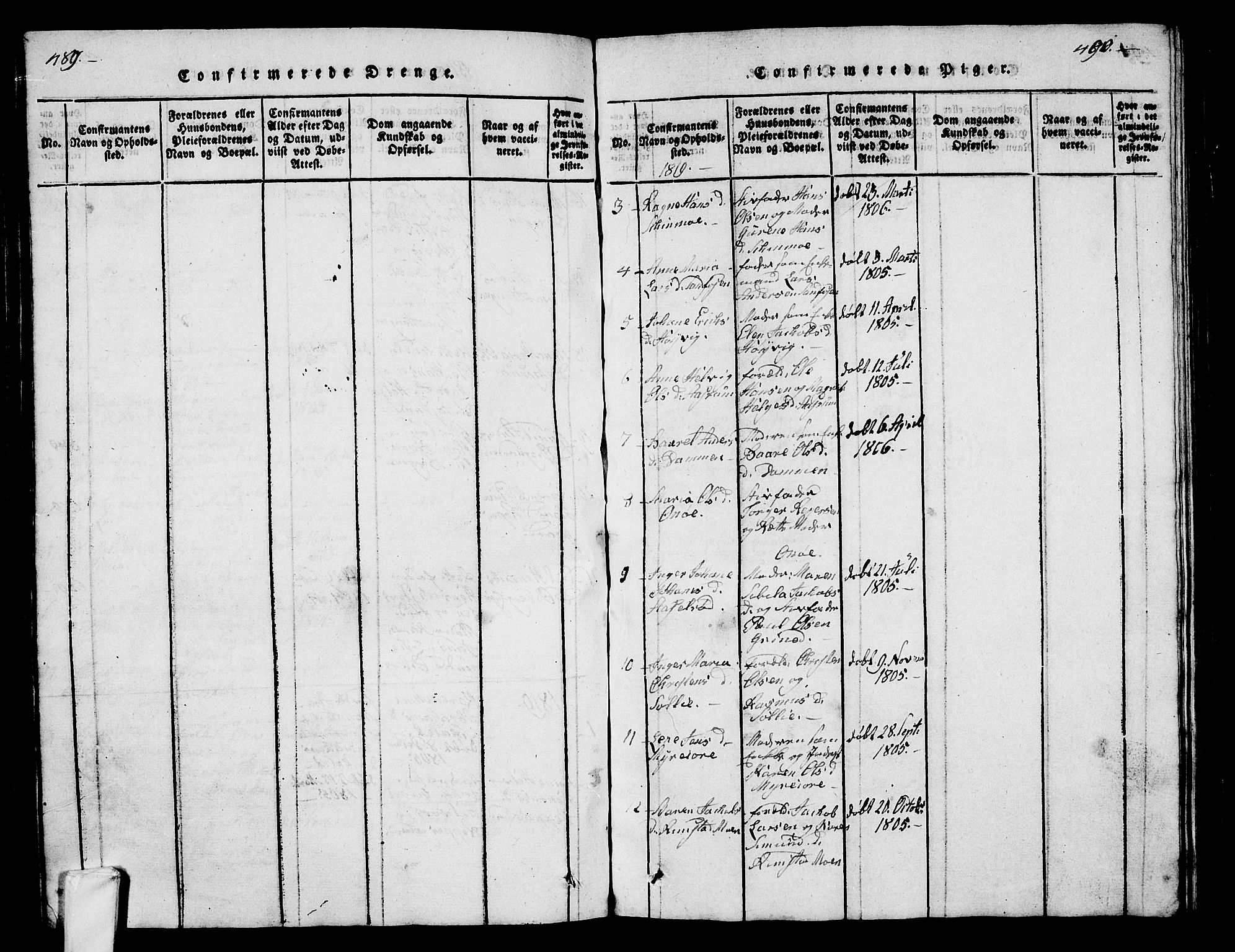 Hedrum kirkebøker, AV/SAKO-A-344/G/Ga/L0003: Parish register (copy) no. I 3, 1817-1835, p. 489-490