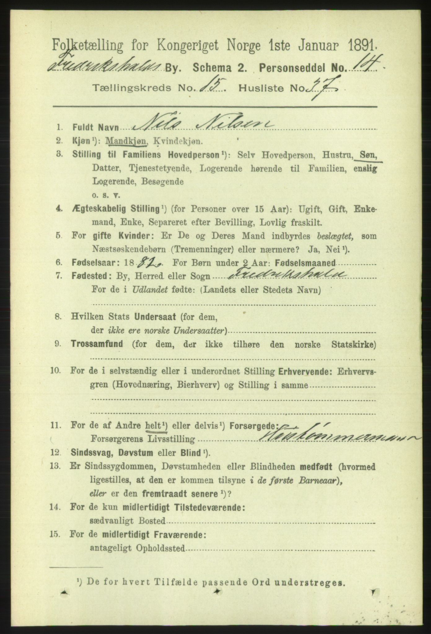 RA, 1891 census for 0101 Fredrikshald, 1891, p. 9891