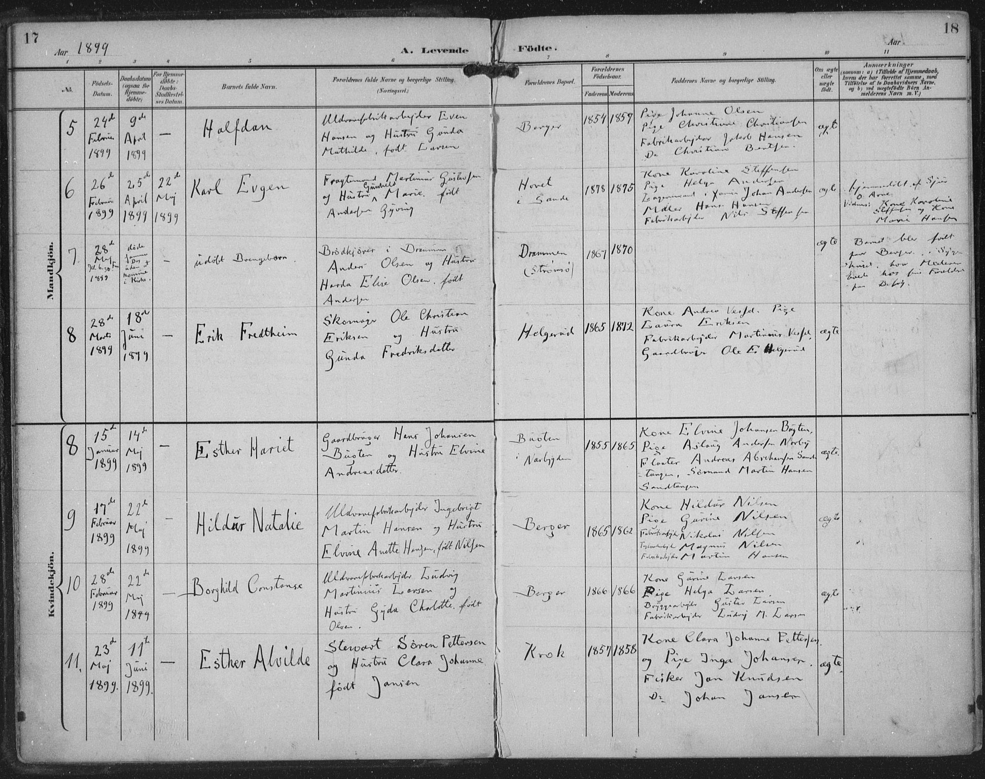 Strømm kirkebøker, AV/SAKO-A-322/F/Fa/L0005: Parish register (official) no. I 5, 1898-1919, p. 17-18